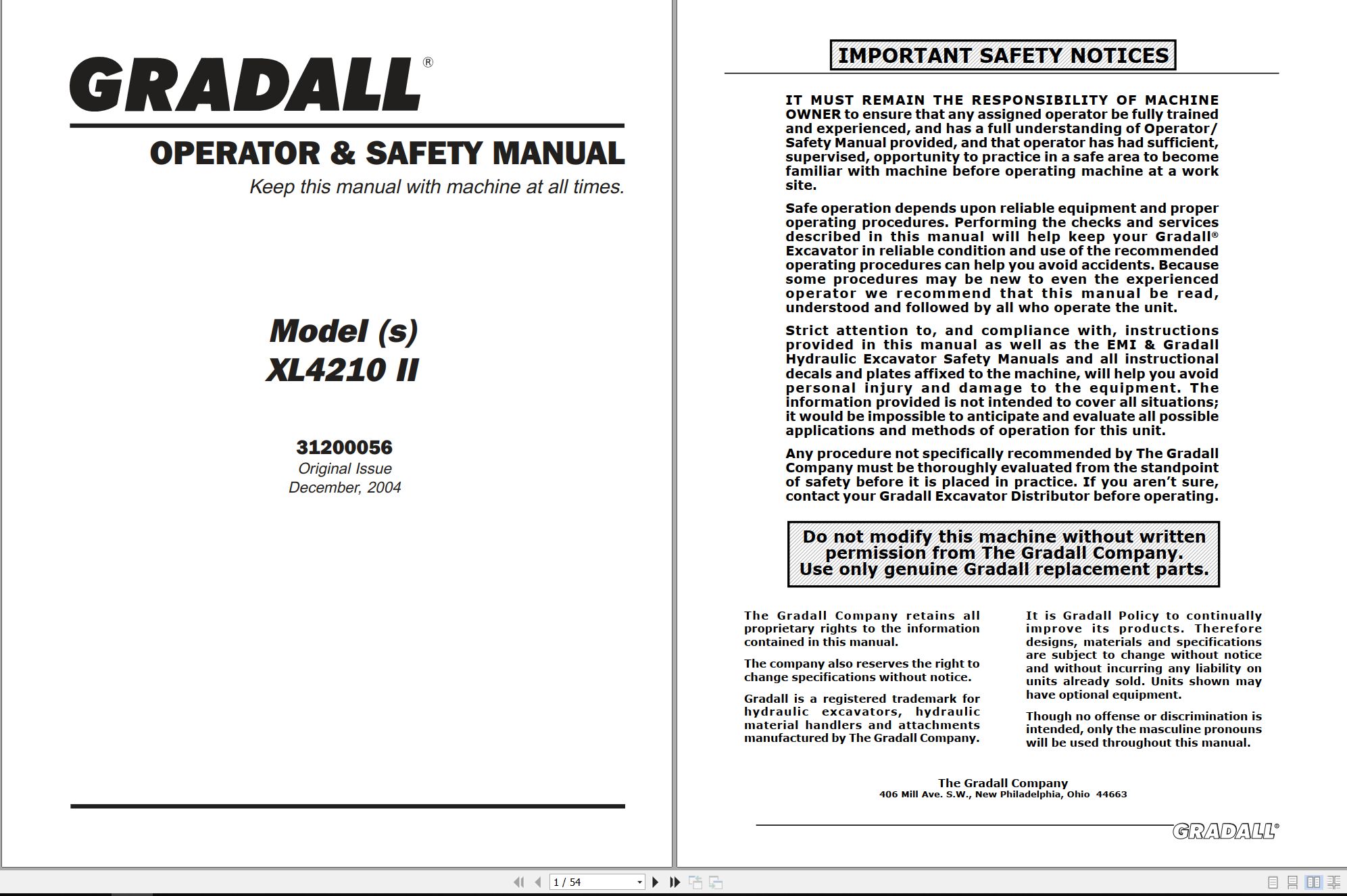 Gradall Excavator XL4210II Operators Parts Service Manual (1)