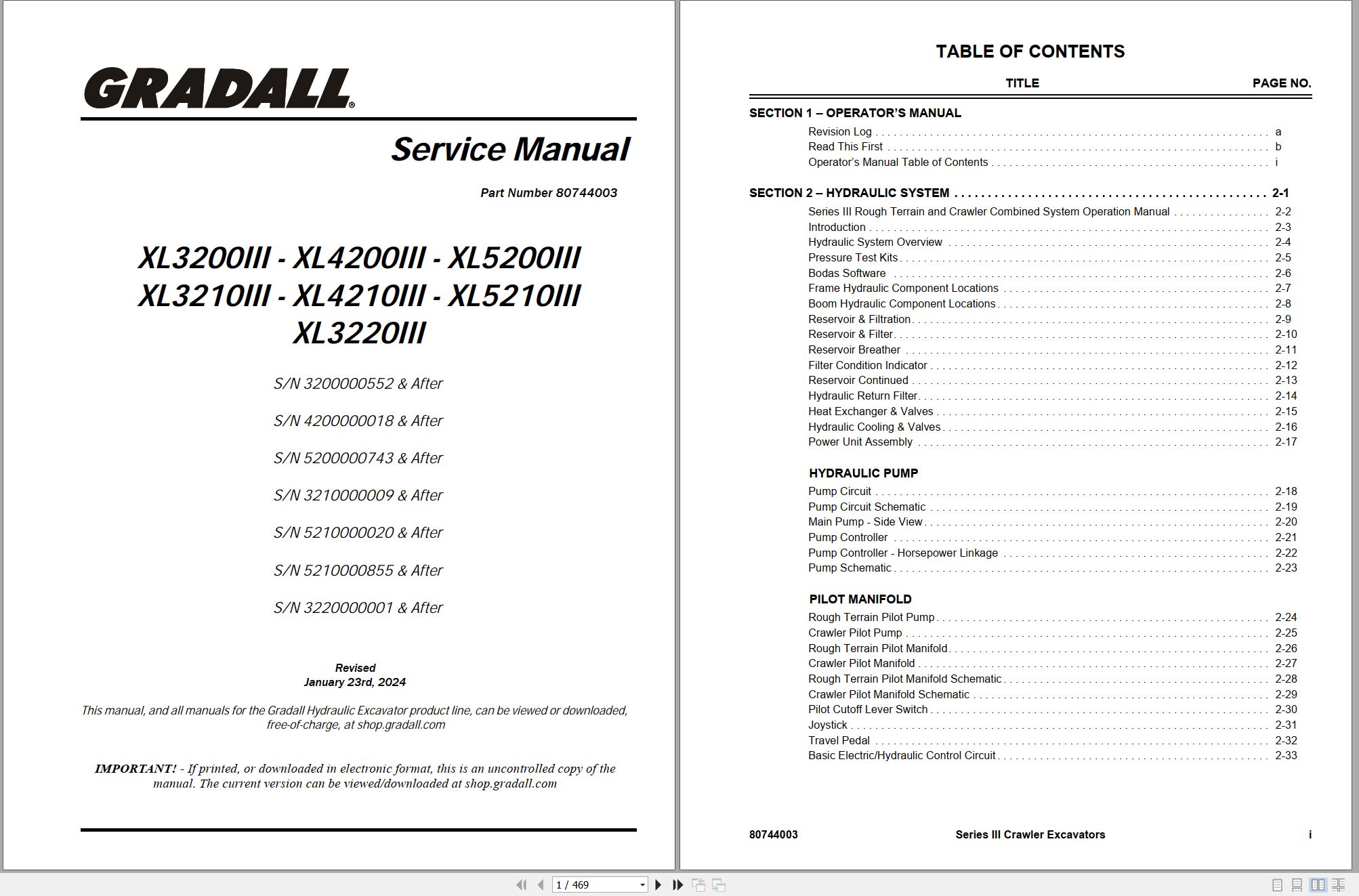 Gradall Excavator XL4210III Operators Parts Service Manual (1)