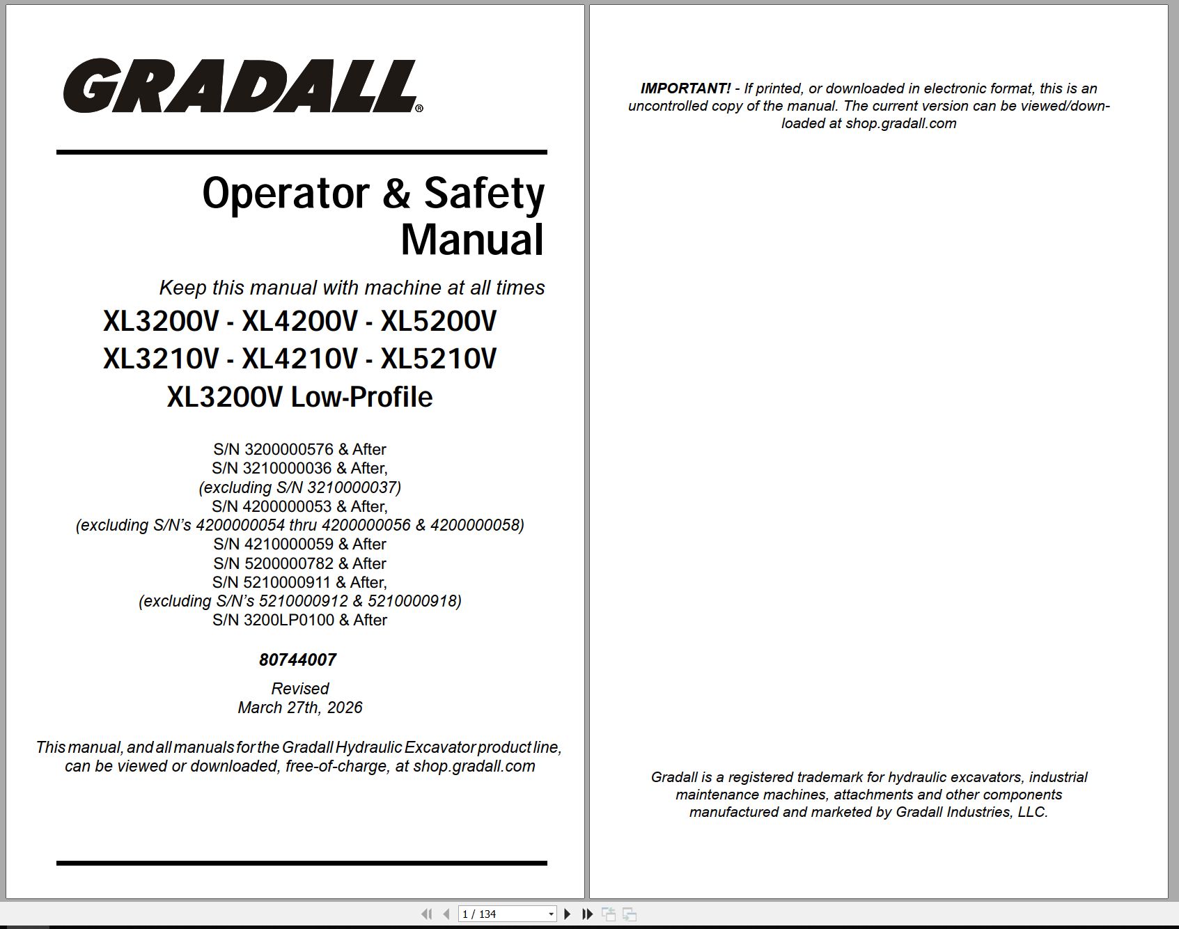 Gradall Excavator XL4210V Operators Parts Manual EN FR (1)