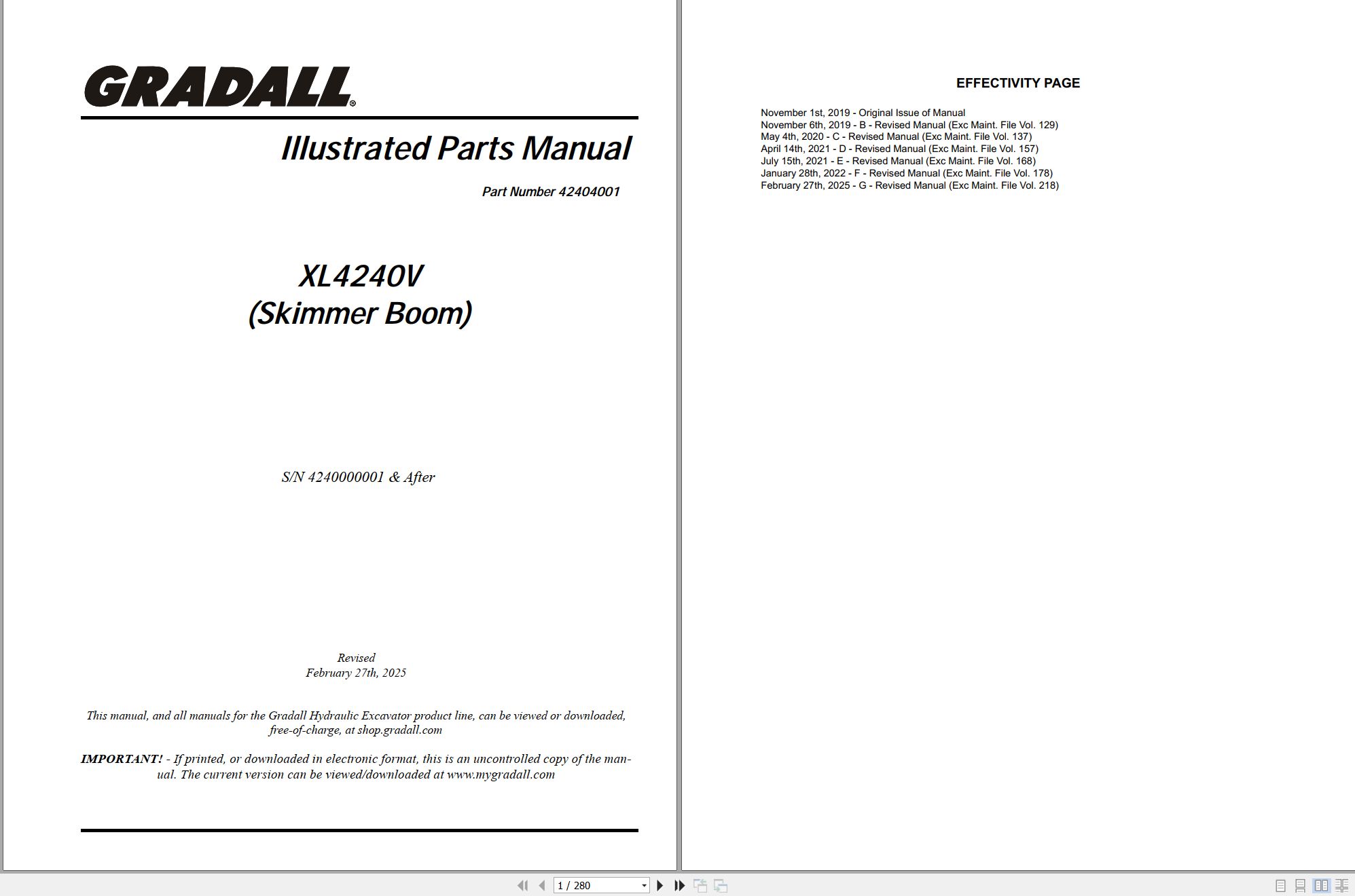 Gradall Excavator XL4240V Operators Parts Service Manual (1)