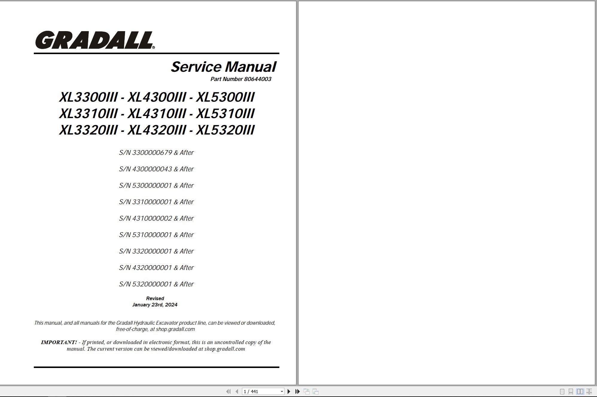 Gradall Excavator XL4310 Operators Parts Service Manual (1)