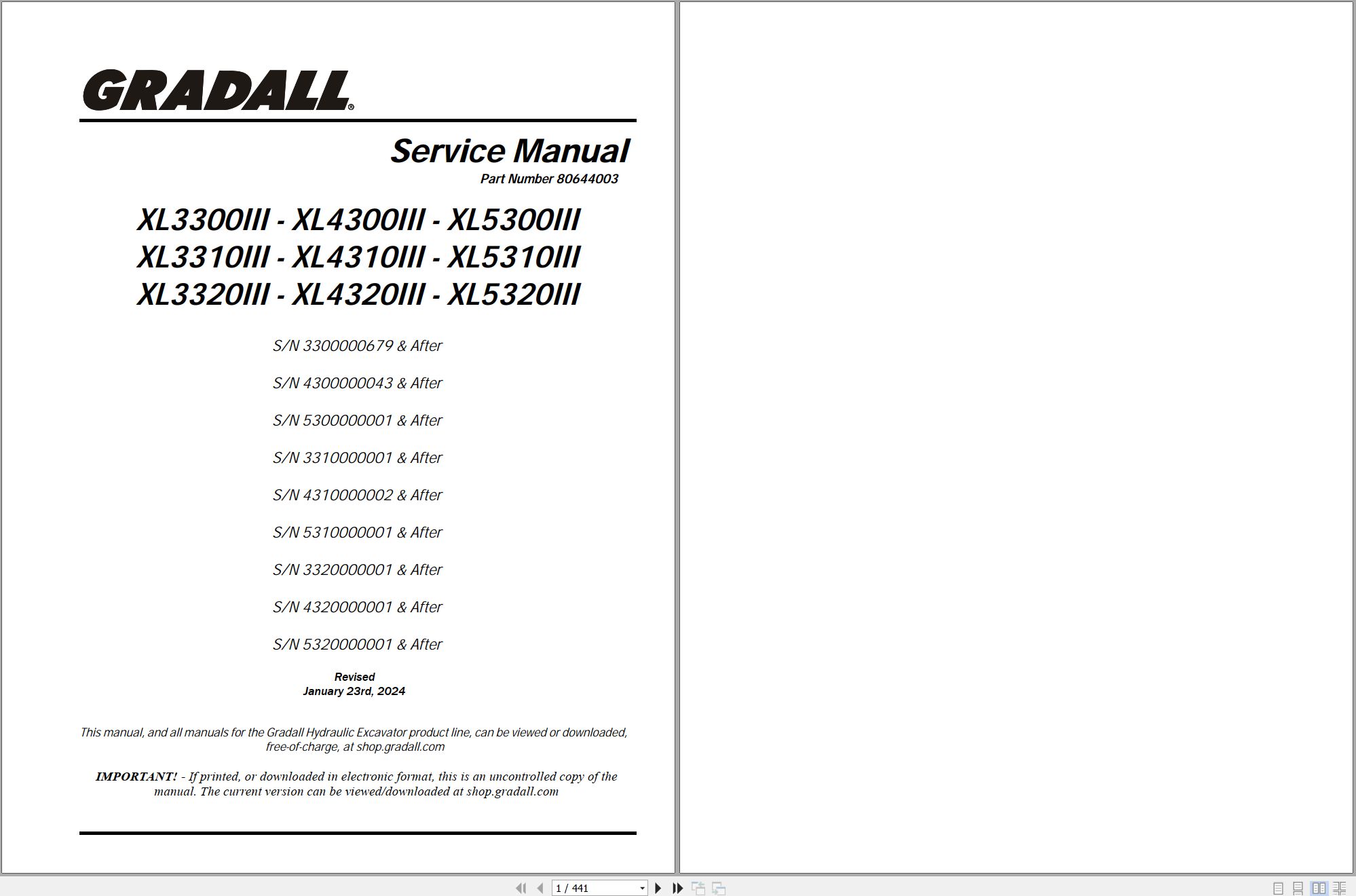 Gradall Excavator XL4310III Operators Parts Service Manual (1)