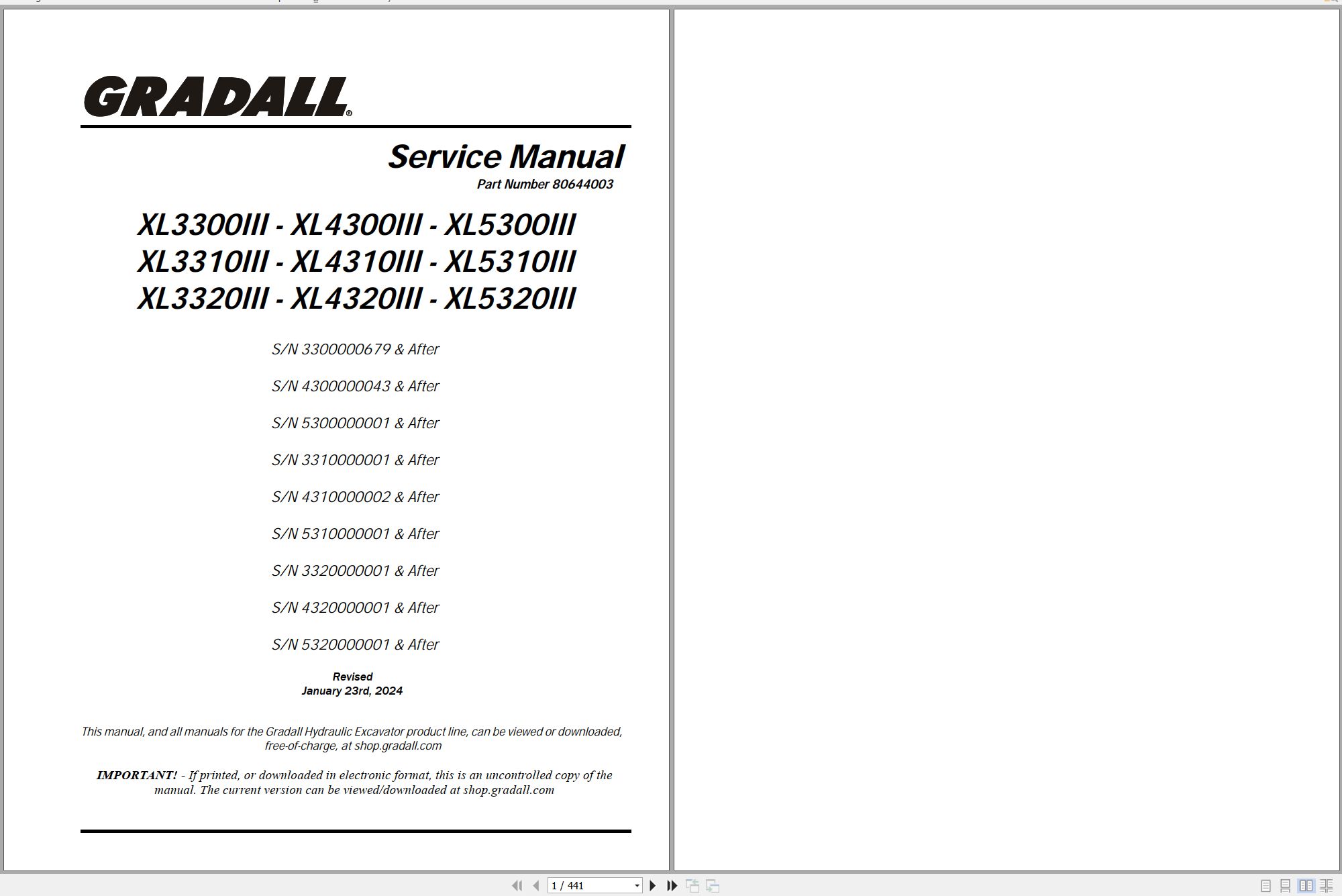 Gradall Excavator XL4320III Operators Parts Service Manual (1)