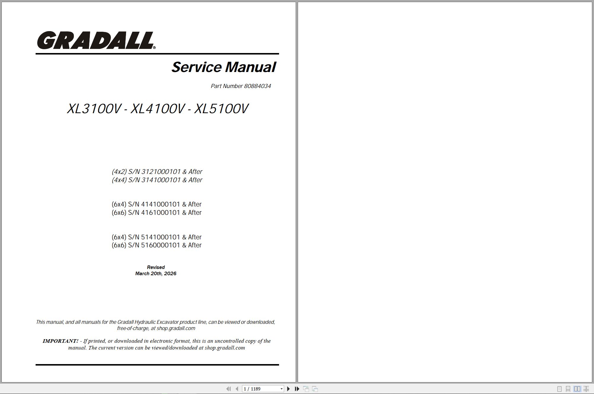 Gradall Excavator XL5100 Operators Parts Service Manual (1)