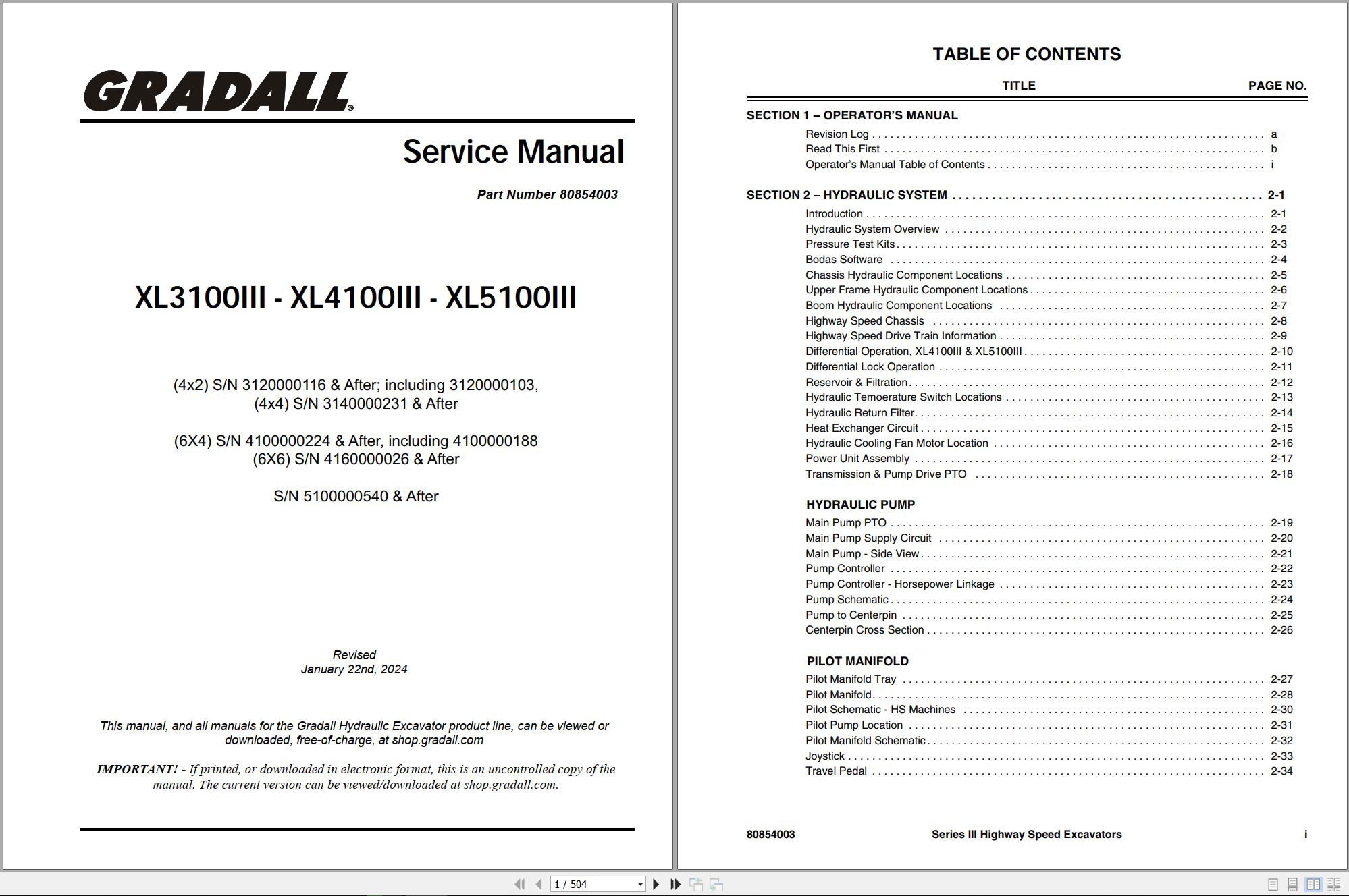 Gradall Excavator XL5100III Operators Parts Service Manual (1)