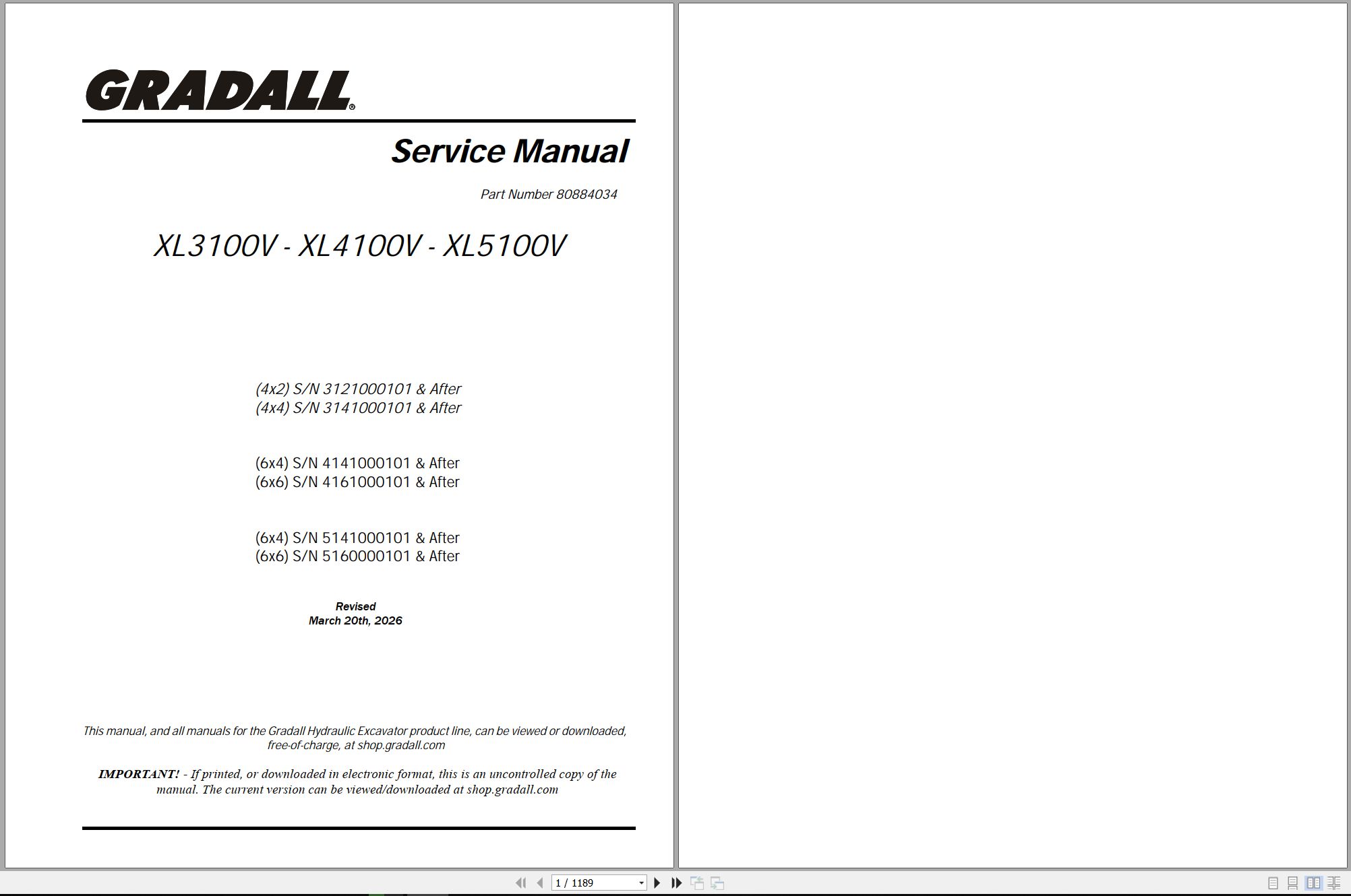Gradall Excavator XL5100V Operators Parts Service Manual (1)