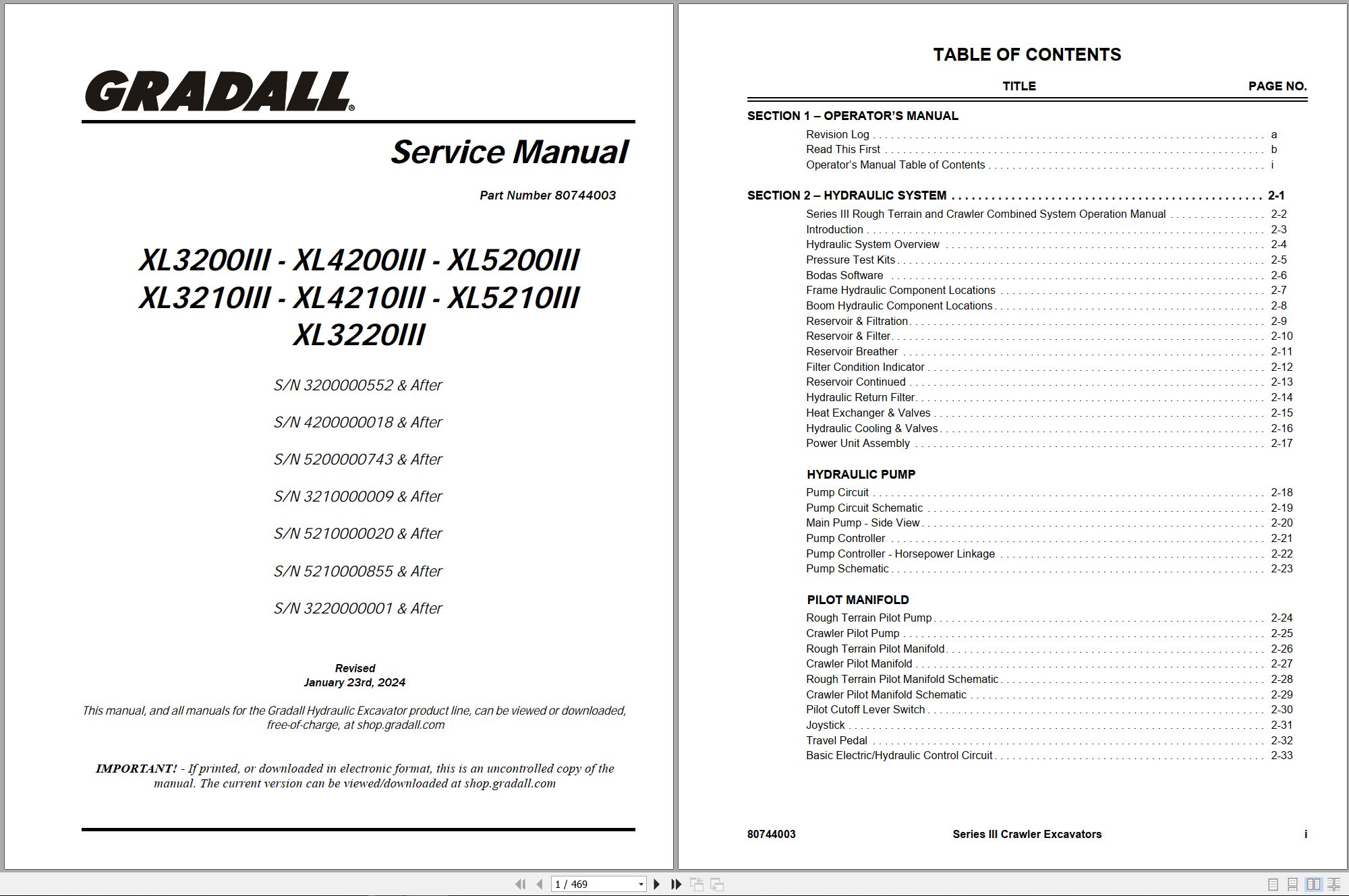 Gradall Excavator XL5200III Operators Parts Service Manual (1)