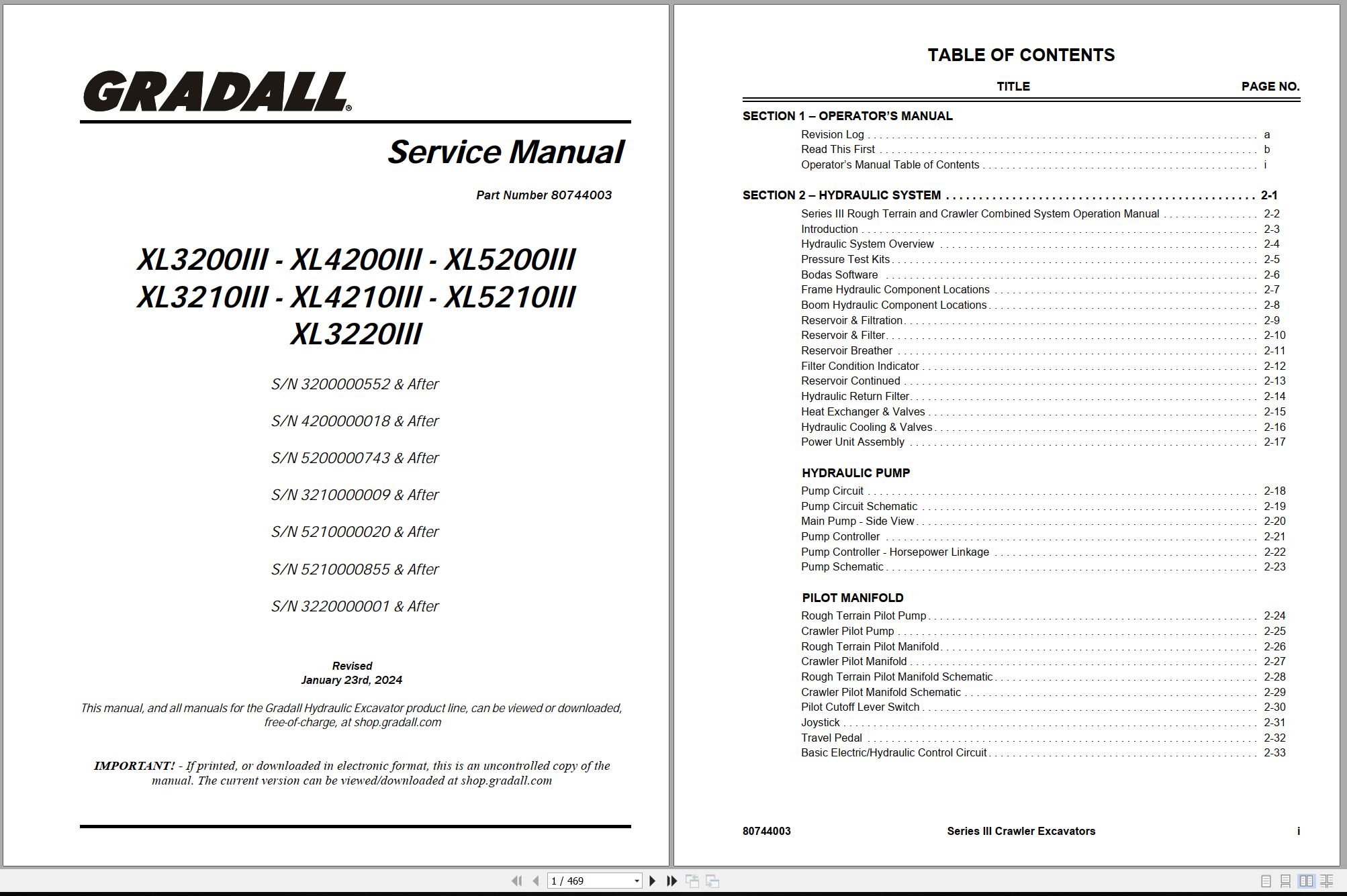 Gradall Excavator XL5210III Operators Parts Service Manual (1)