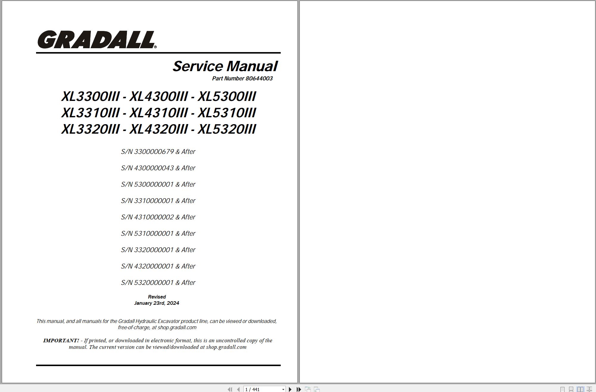 Gradall Excavator XL5310III Operators Parts Service Manual (1)