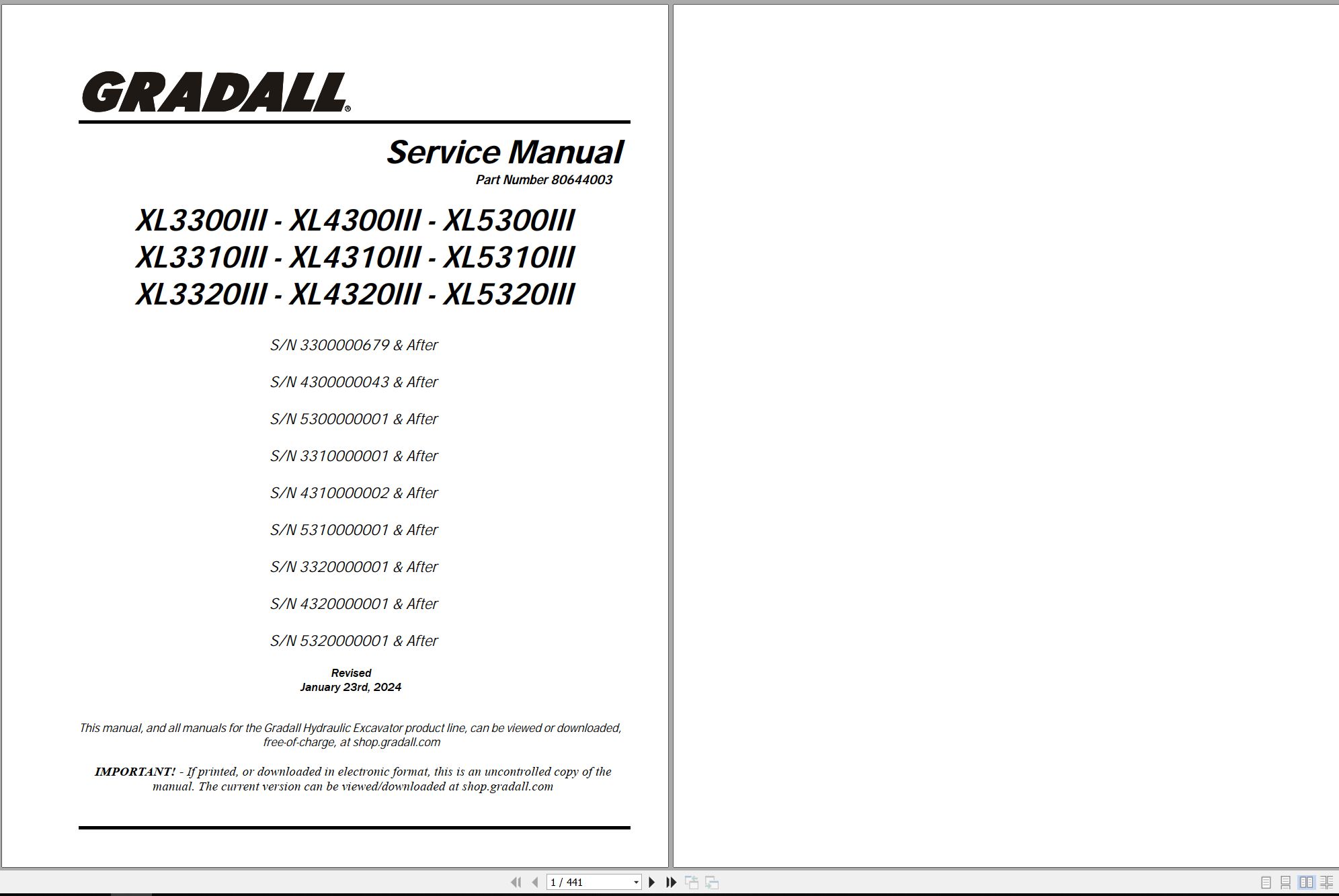 Gradall Excavator XL5320III Operators Parts Service Manual (1)