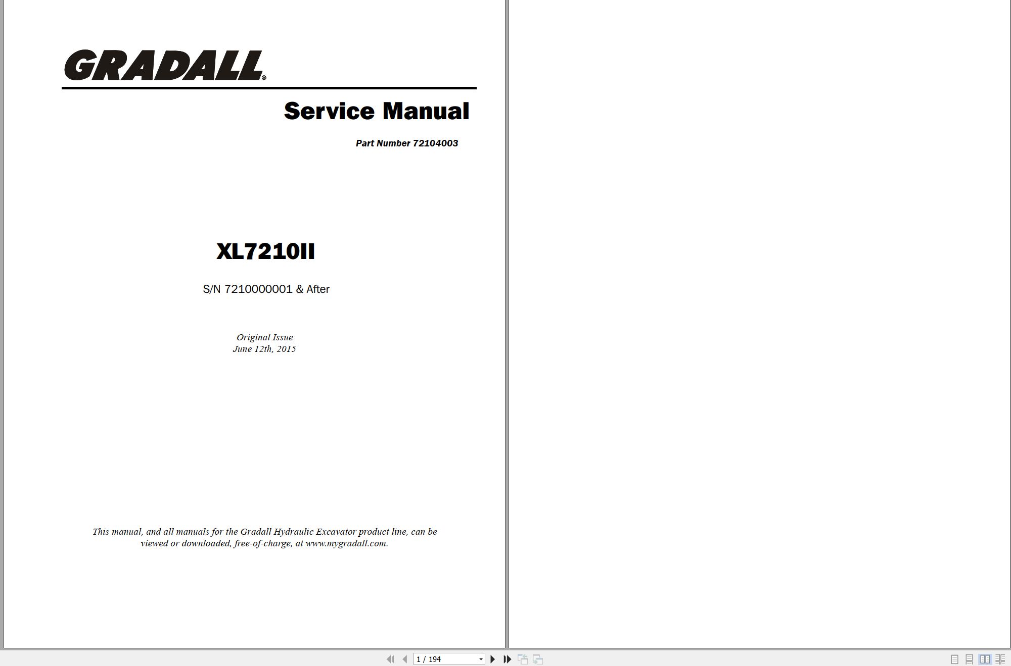 Gradall Excavator XL7210II Operators Parts Service Manual (1)