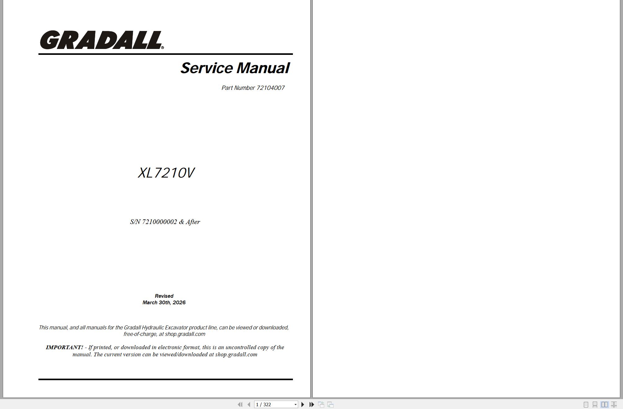 Gradall Excavator XL7210V Operators Parts Service Manual (1)