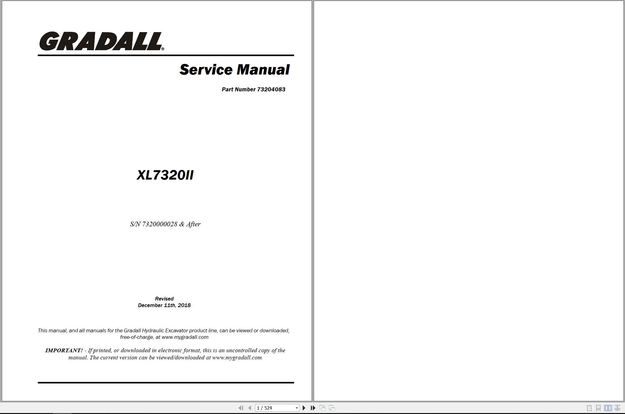 Gradall Excavator XL7320II Operators Parts Service Manual (1)