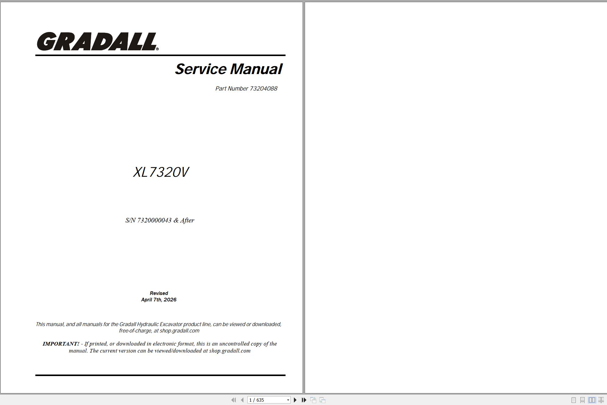 Gradall Excavator XL7320V Operators Parts Service Manual (1)