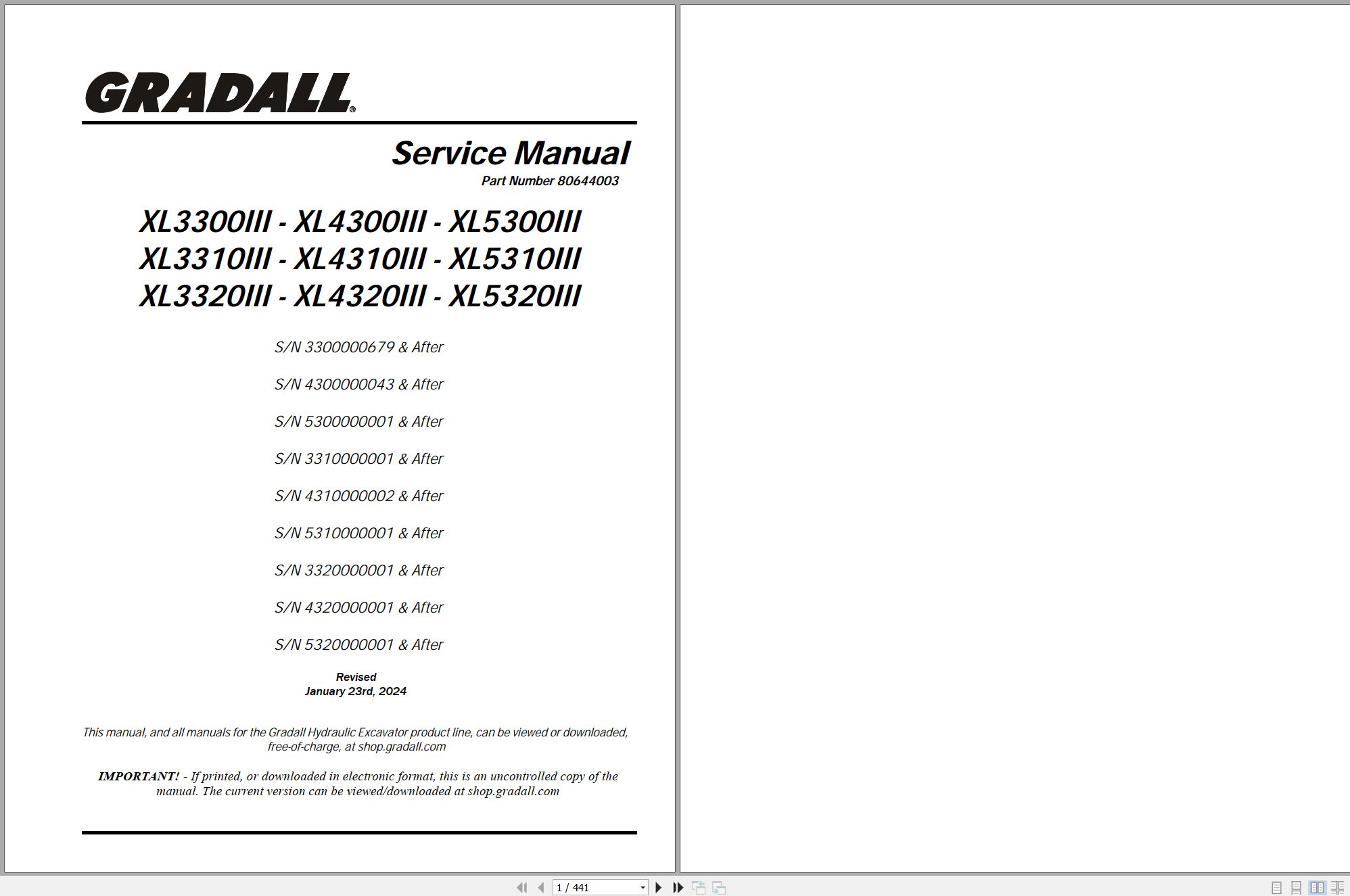 Gradall Telescopic Hydraulic Excavator XL3310 Operators Parts Service Manual (1)