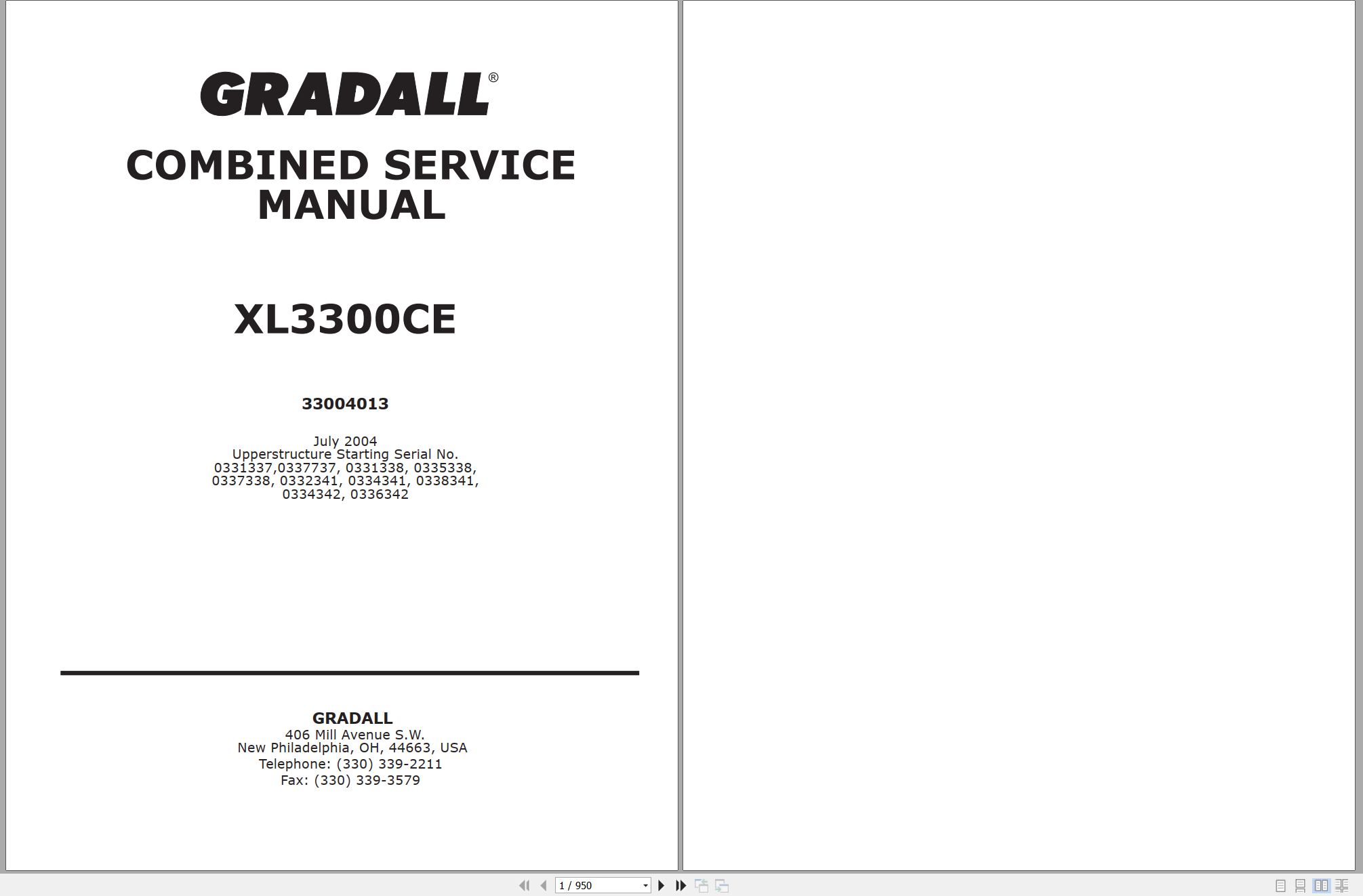Gradall Wheeled Excavator XL3300CE Operators Parts Service Manual (1)
