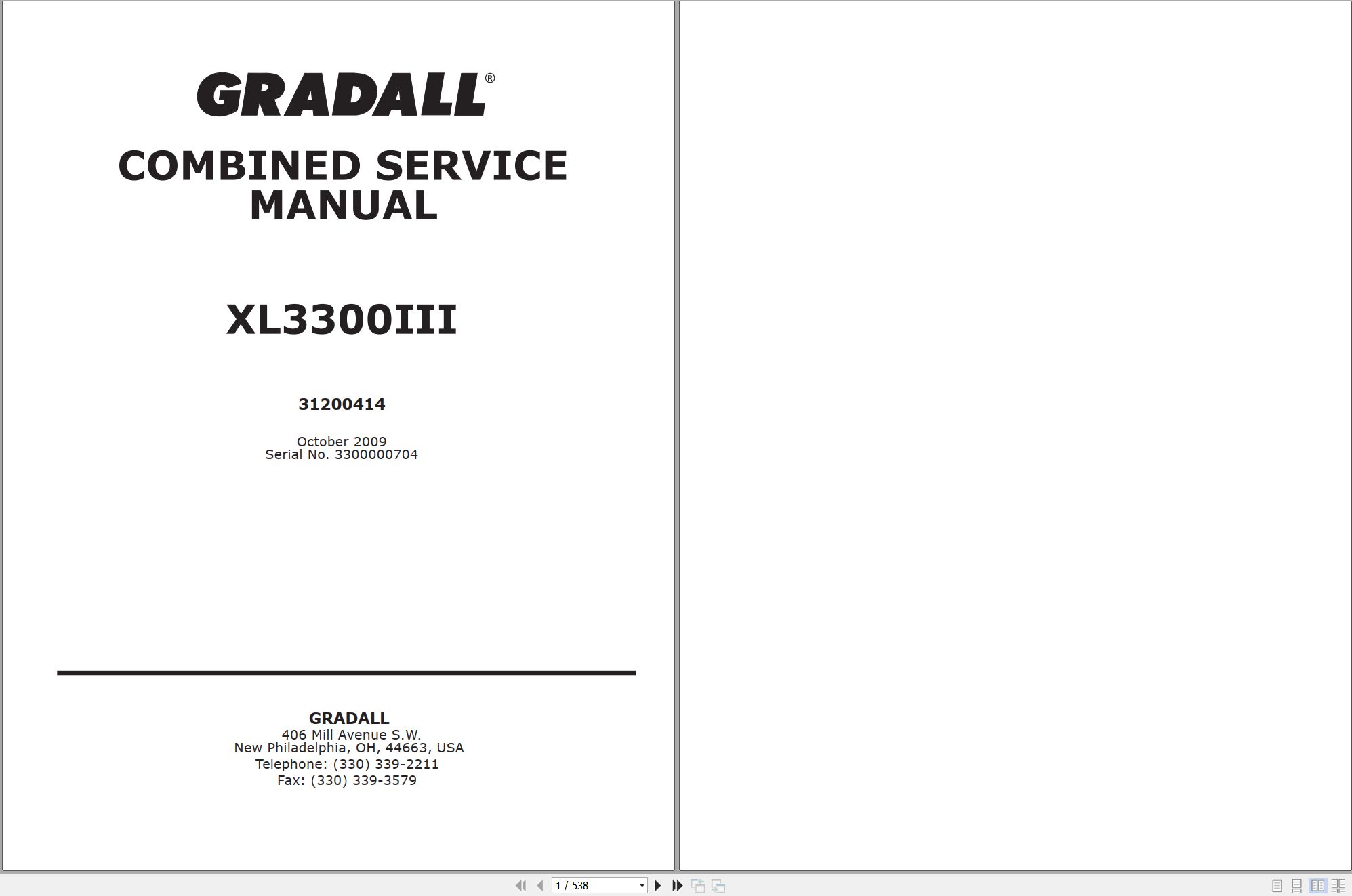Gradall Wheeled Excavator XL3300III Operators Parts Service Manual (1)