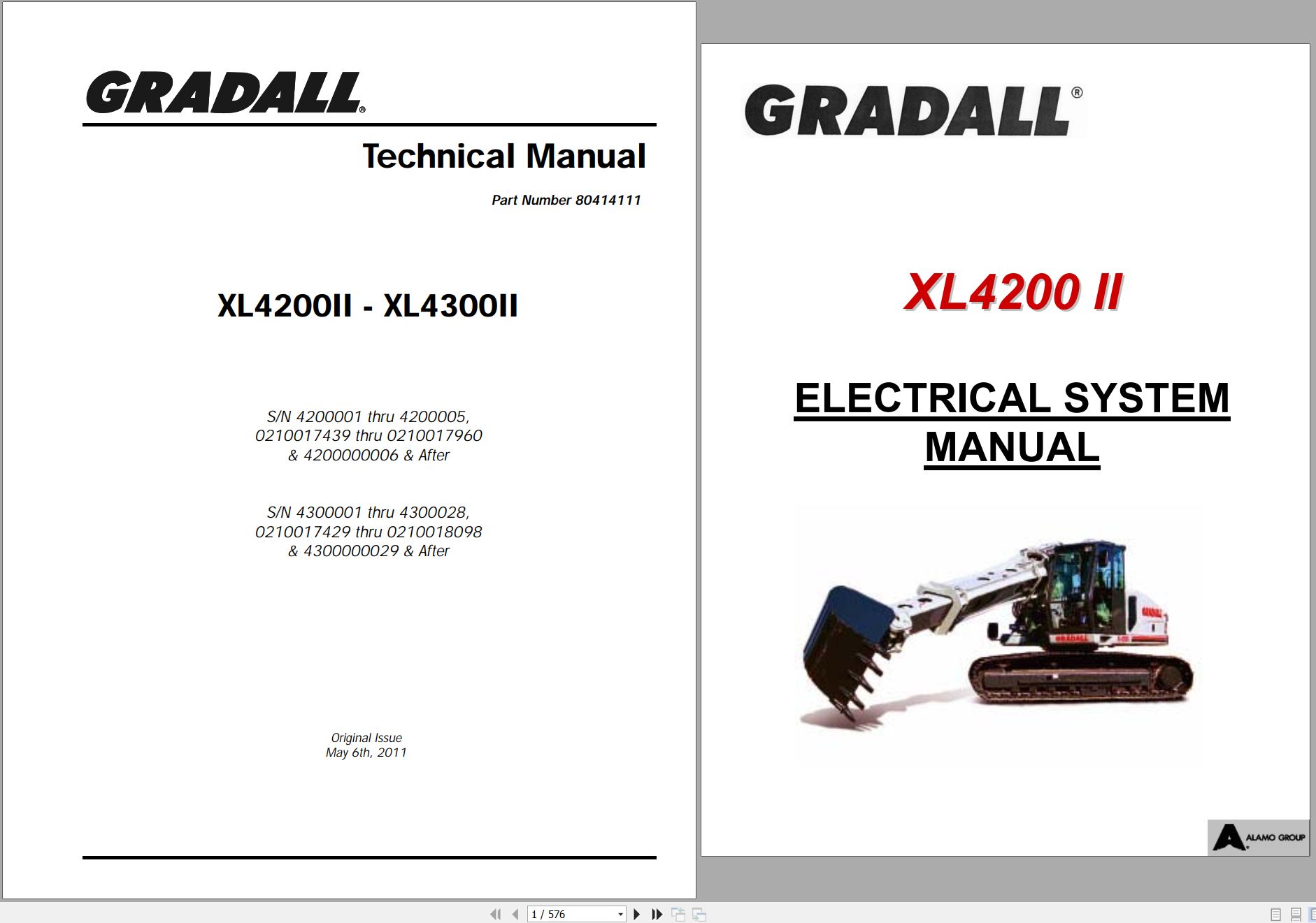 Gradall Wheeled Excavator XL4300II Operators Parts Service Technical Manual (1)
