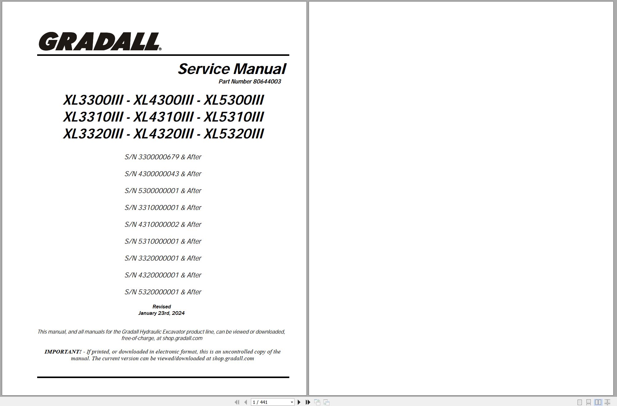 Gradall Wheeled Excavator XL5300 Operators Parts Service Manual (1)