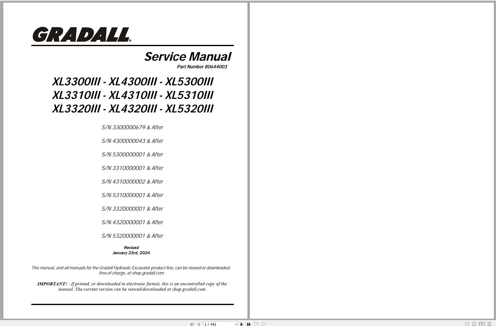 Gradall Wheeled Excavator XL5300III Operators Parts Service Manual (1)
