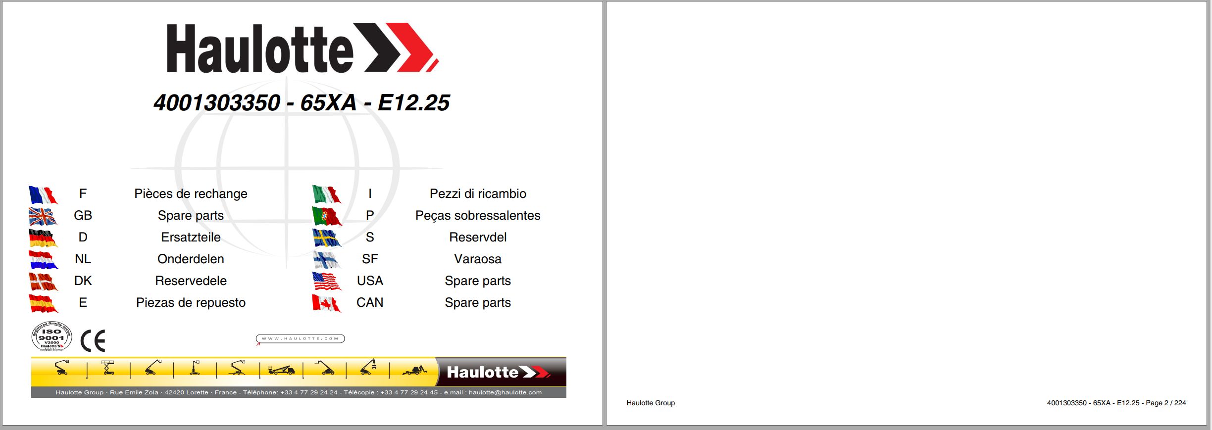 Haulotte Articulated Telescopic Trailers 65XA Spare Parts Catalog 4001303350 E12.2025 EN FR (1)