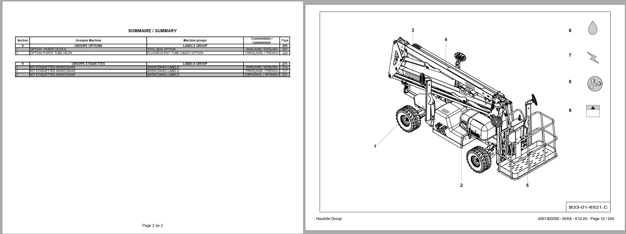Haulotte Articulated Telescopic Trailers 65XA Spare Parts Catalog 4001303350 E12.2025 EN FR (2)