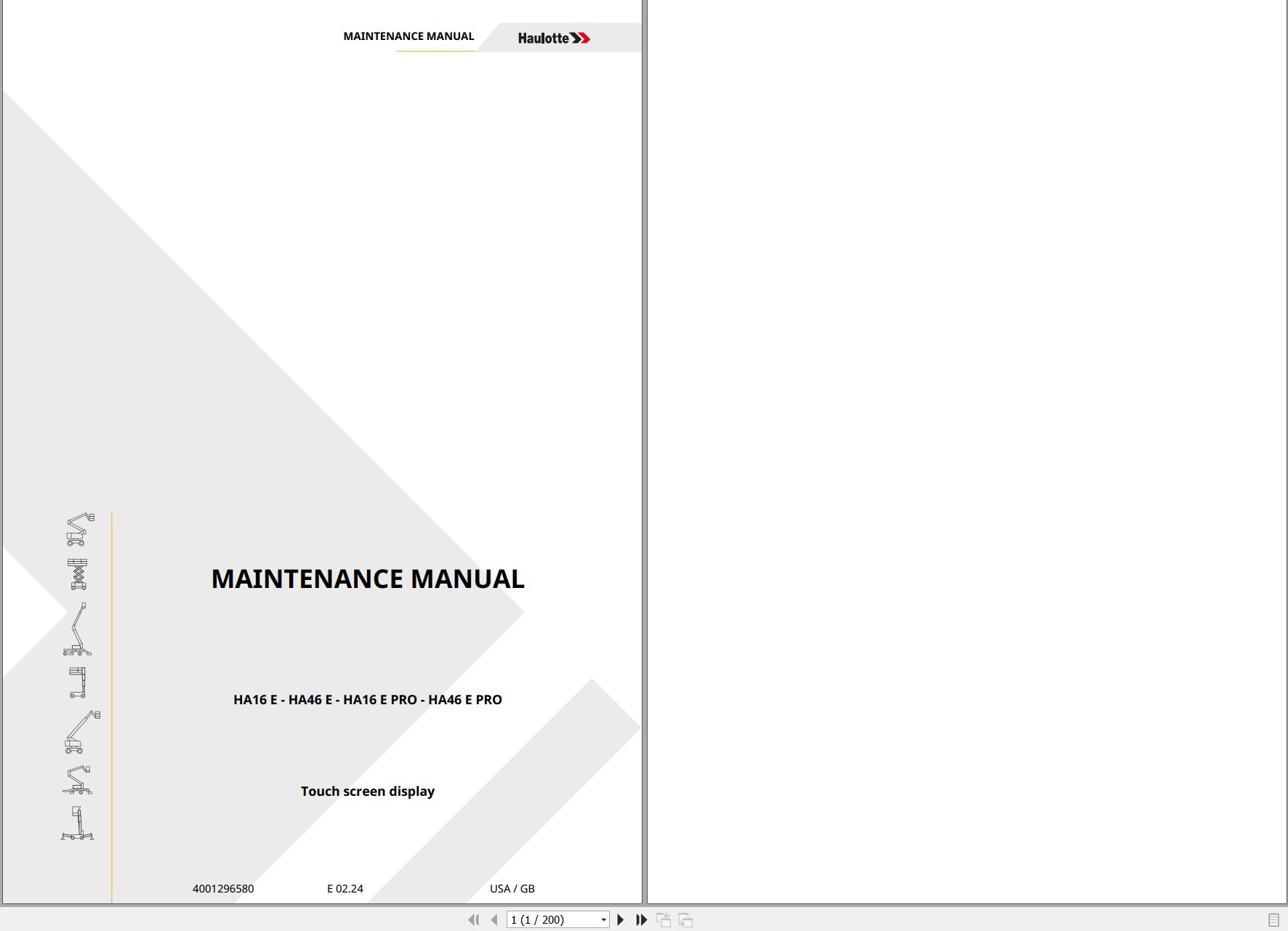 Haulotte Articulating Boom HA16 E to HA46 E PRO Maintenance Manual 4001296580 01.2024 EN (1)