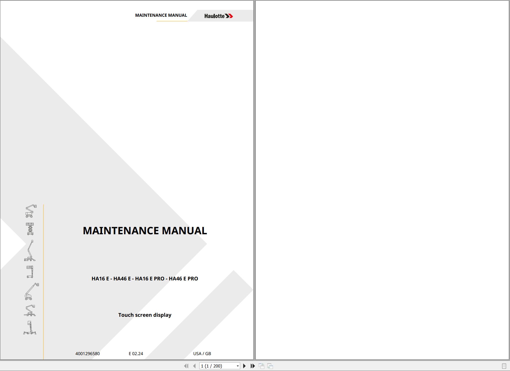 Haulotte Articulating Boom HA16 E to HA46 E PRO Maintenance Manual 4001296580 10.2023 EN (1)