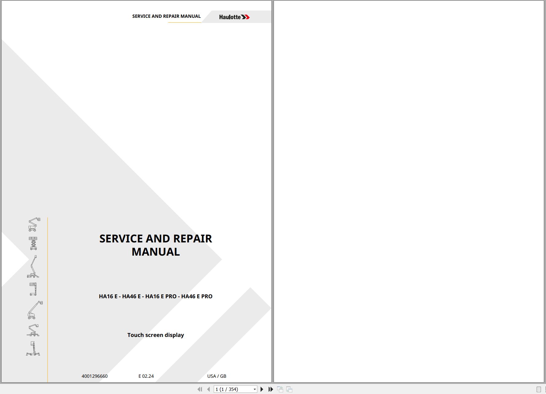 Haulotte Articulating Boom HA16 E to HA46 E PRO Service Repair Manual 4001296660 01.2024 EN (1)