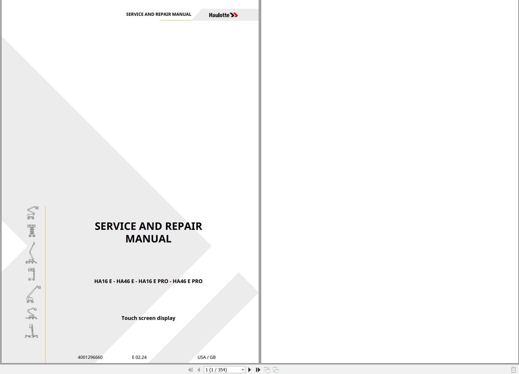 Haulotte Articulating Boom HA16 E to HA46 E PRO Service Repair Manual 4001296660 10.2023 EN (1)
