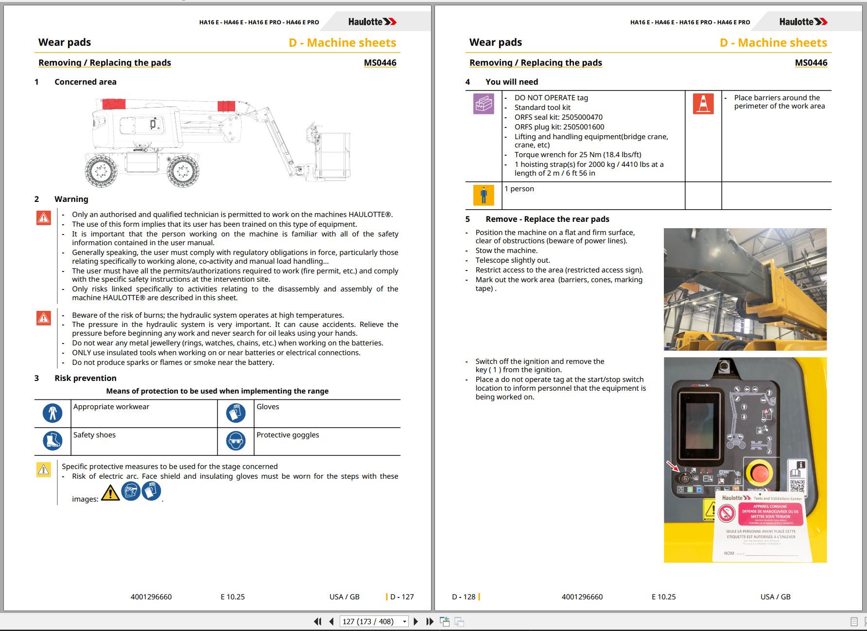 Haulotte Articulating Boom HA16 E to HA46 E PRO Service Repair Manual 4001296660 10.2025 EN (2)