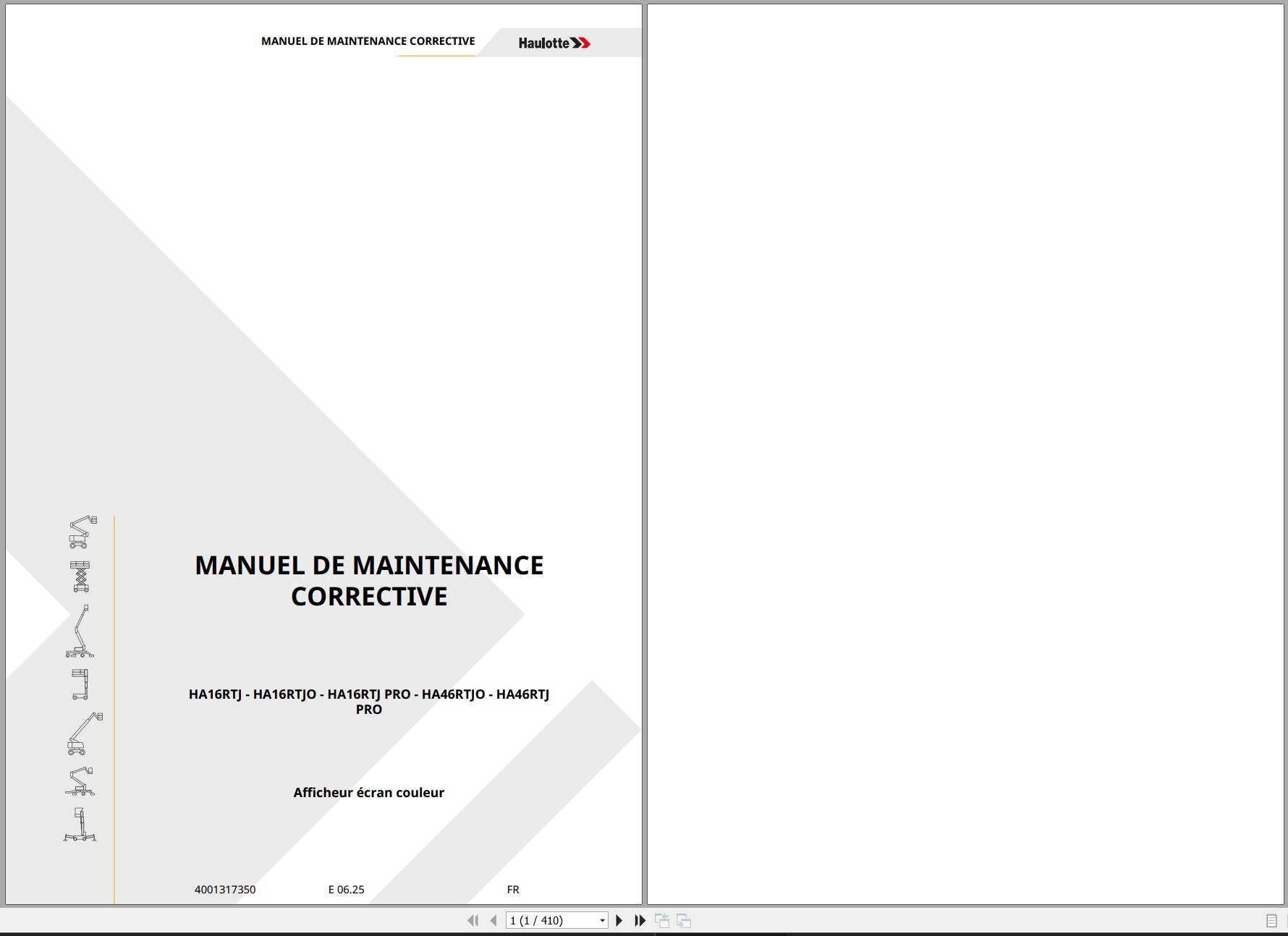 Haulotte Articulating Boom Lift HA16RTJ to HA16RTJPRO Maintenance Manual 4001317350 06.2025 FR (1)