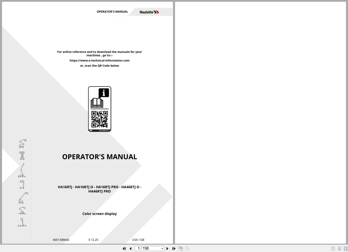 Haulotte Articulating Boom Lift HA16RTJ to HA46RTJ PRO Operators Manual 4001308660 12.2025 EN (1)