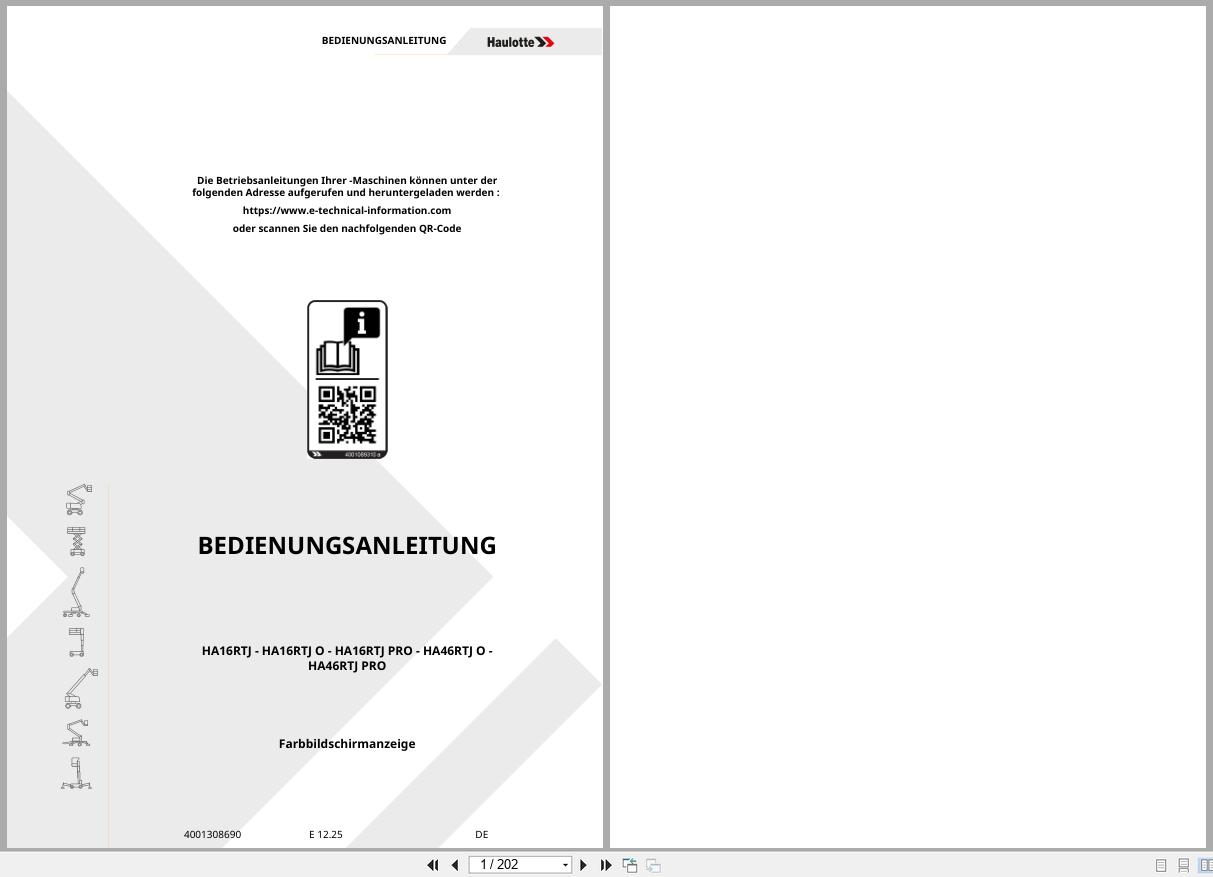 Haulotte Articulating Boom Lift HA16RTJ to HA46RTJ PRO Operators Manual 4001308690 12.2025 DE (1)