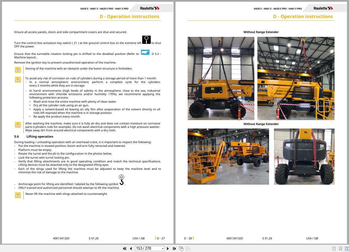 Haulotte Articulating Boom Lift HA20 E to HA61 E PRO Operators Manual 4001341320 01.2026 EN (2)