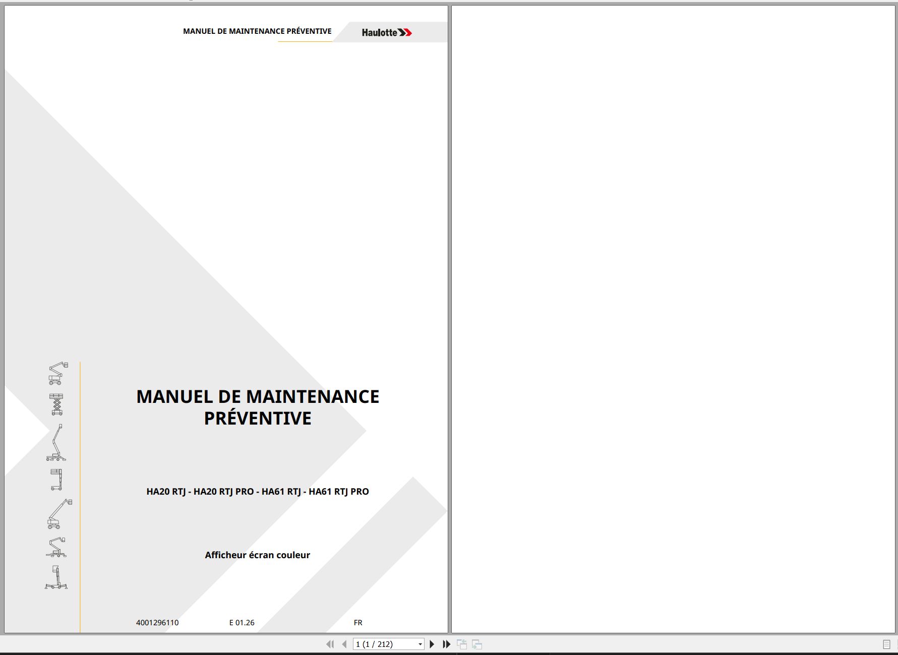 Haulotte Articulating Boom Lift HA20 RTJ to HA61 RTJ PRO Maintenance Manual 4001296110 01.2026 FR (1)