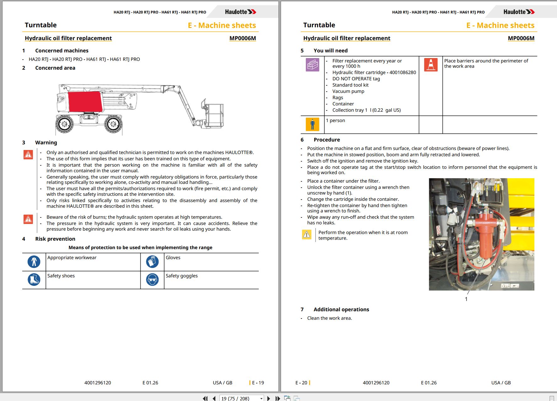 Haulotte Articulating Boom Lift HA20 RTJ to HA61 RTJ PRO Maintenance Manual 4001296120 01.2026 EN (2)