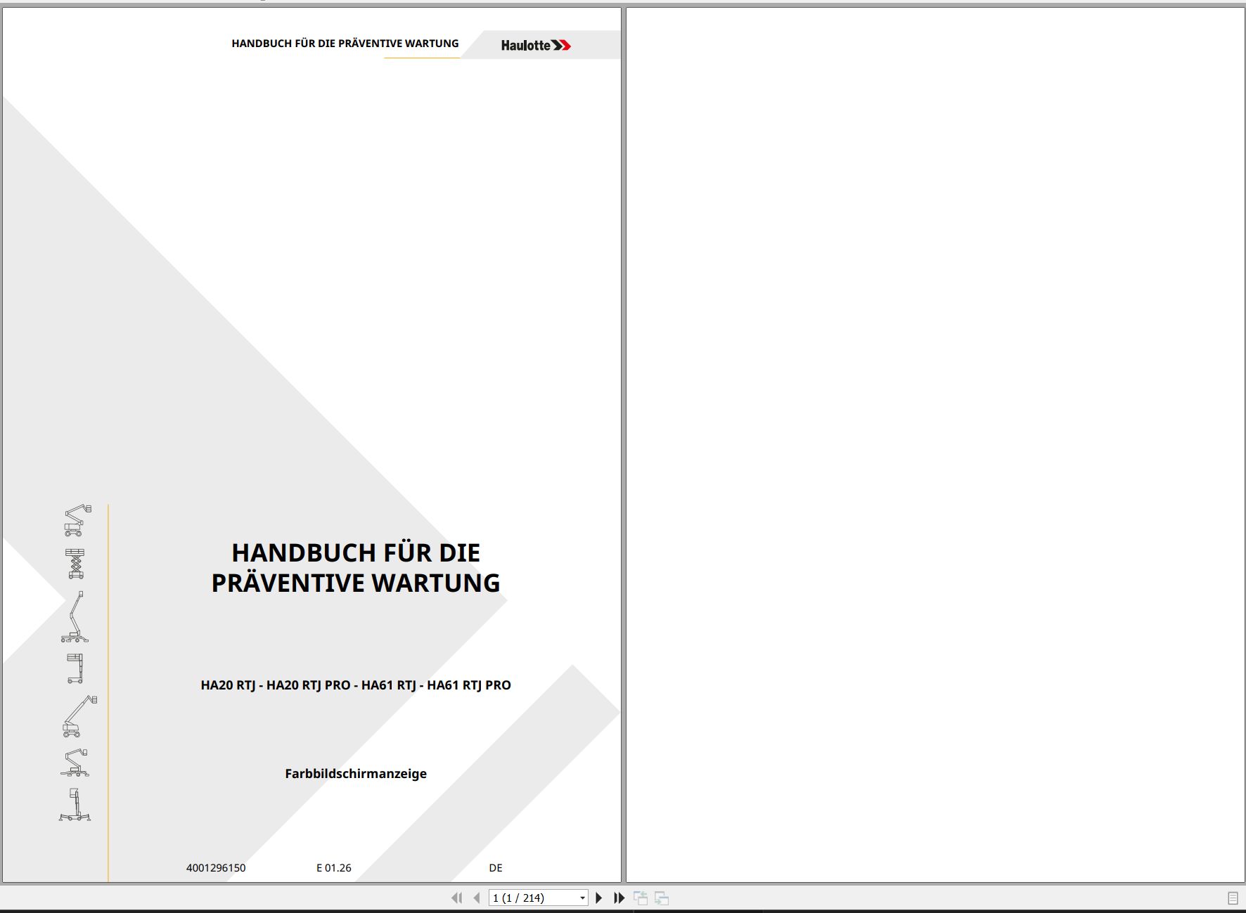 Haulotte Articulating Boom Lift HA20 RTJ to HA61 RTJ PRO Maintenance Manual 4001296150 01.2026 DE (1)