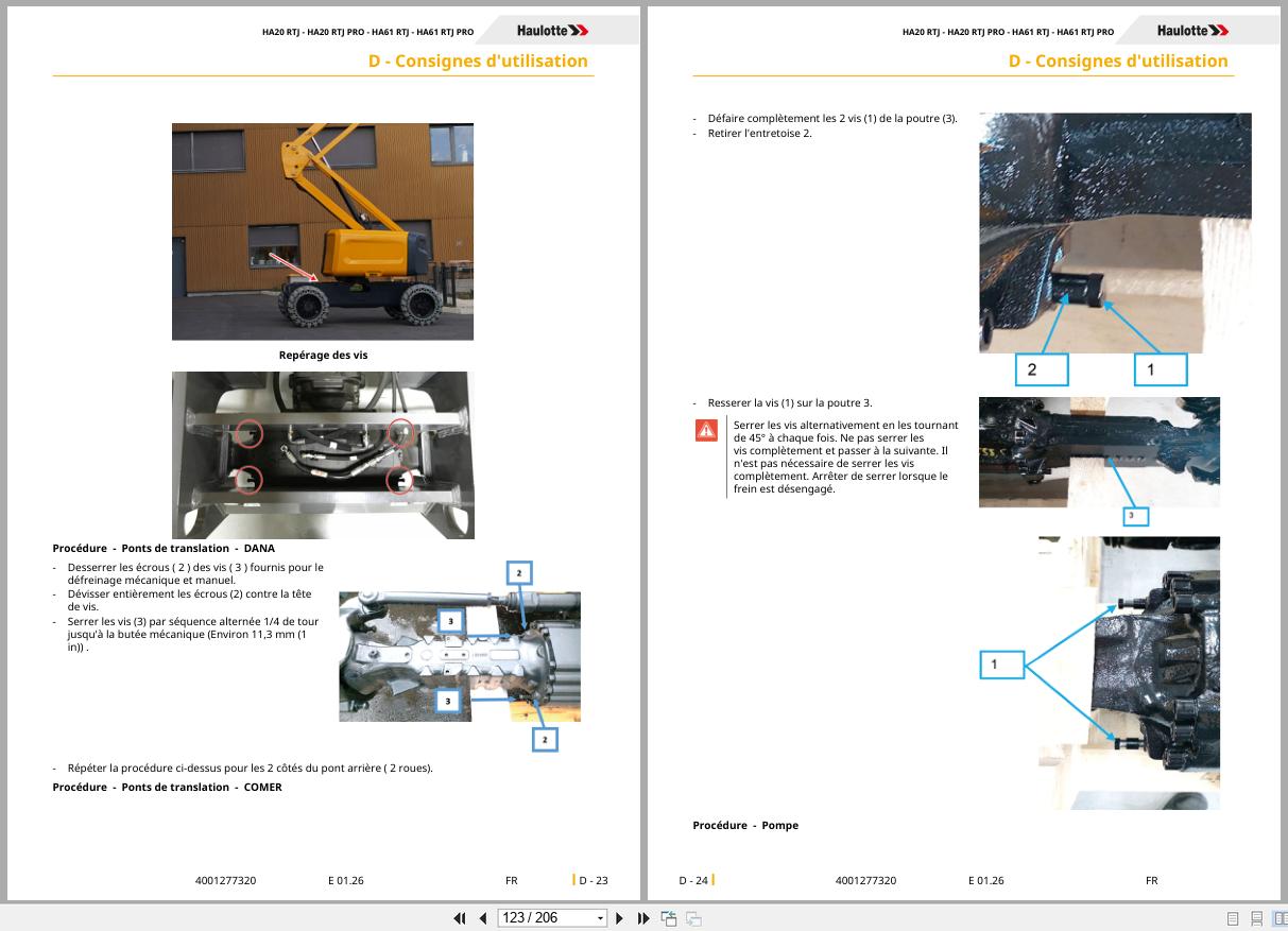 Haulotte Articulating Boom Lift HA20 RTJ to HA61 RTJ PRO Operators Manual 4001277320 01.2026 FR (2)
