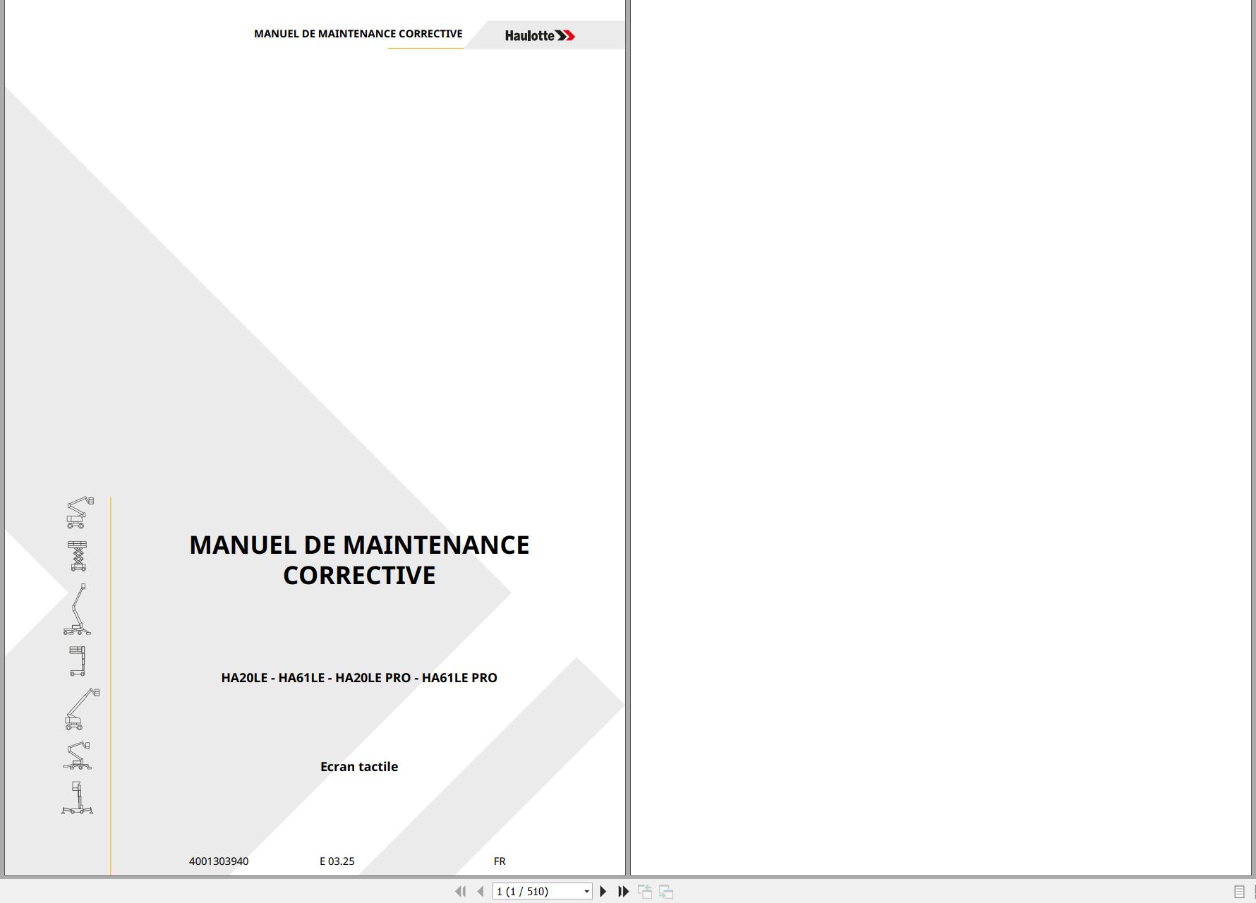 Haulotte Articulating Boom Lift HA20LE to HA61LE PRO Maintenance Manual 4001303940 03.2025 FR (1)