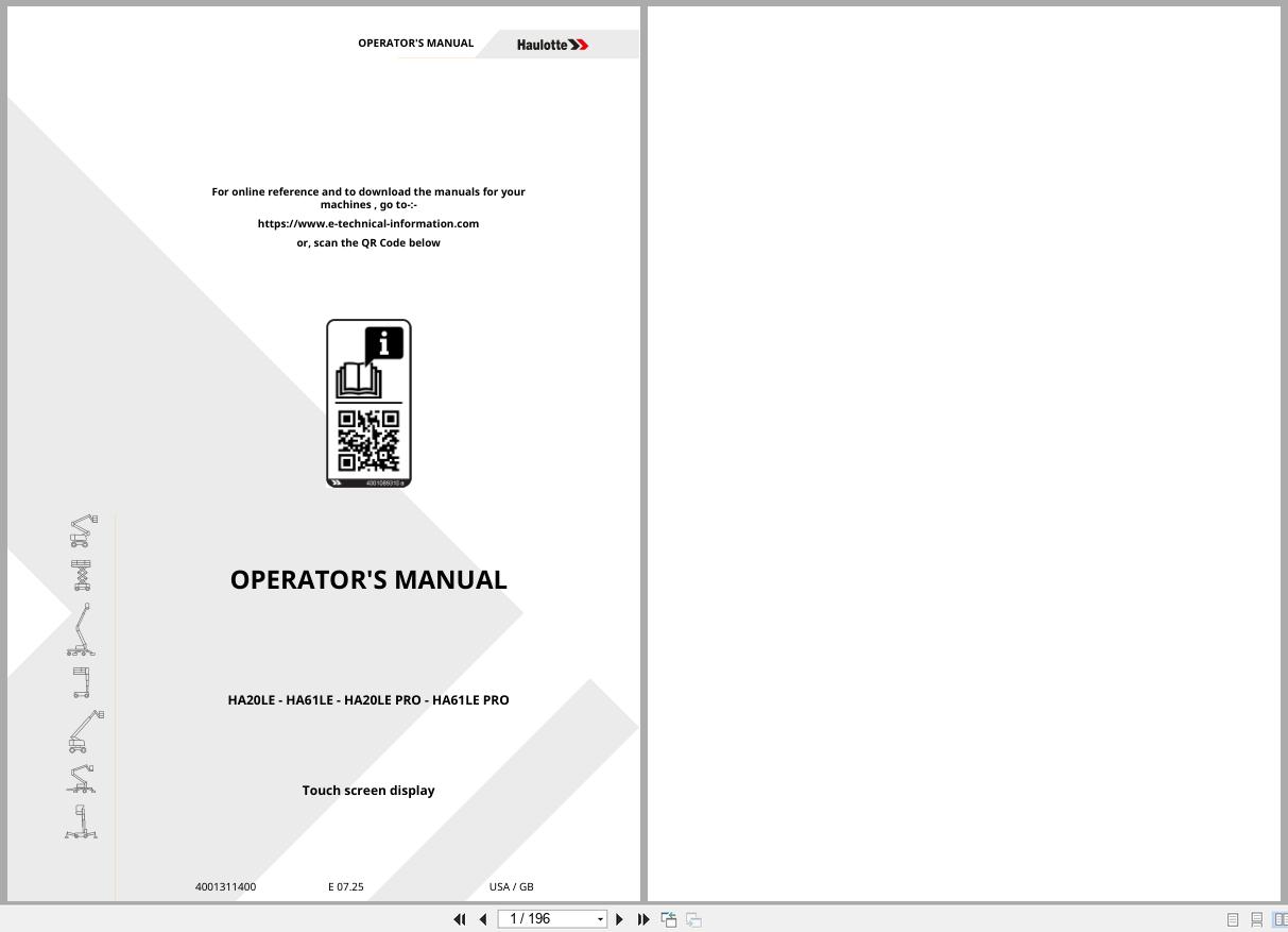 Haulotte Articulating Boom Lift HA20LE to HA61LE PRO Operators Manual 4001311400 07.2025 EN (1)