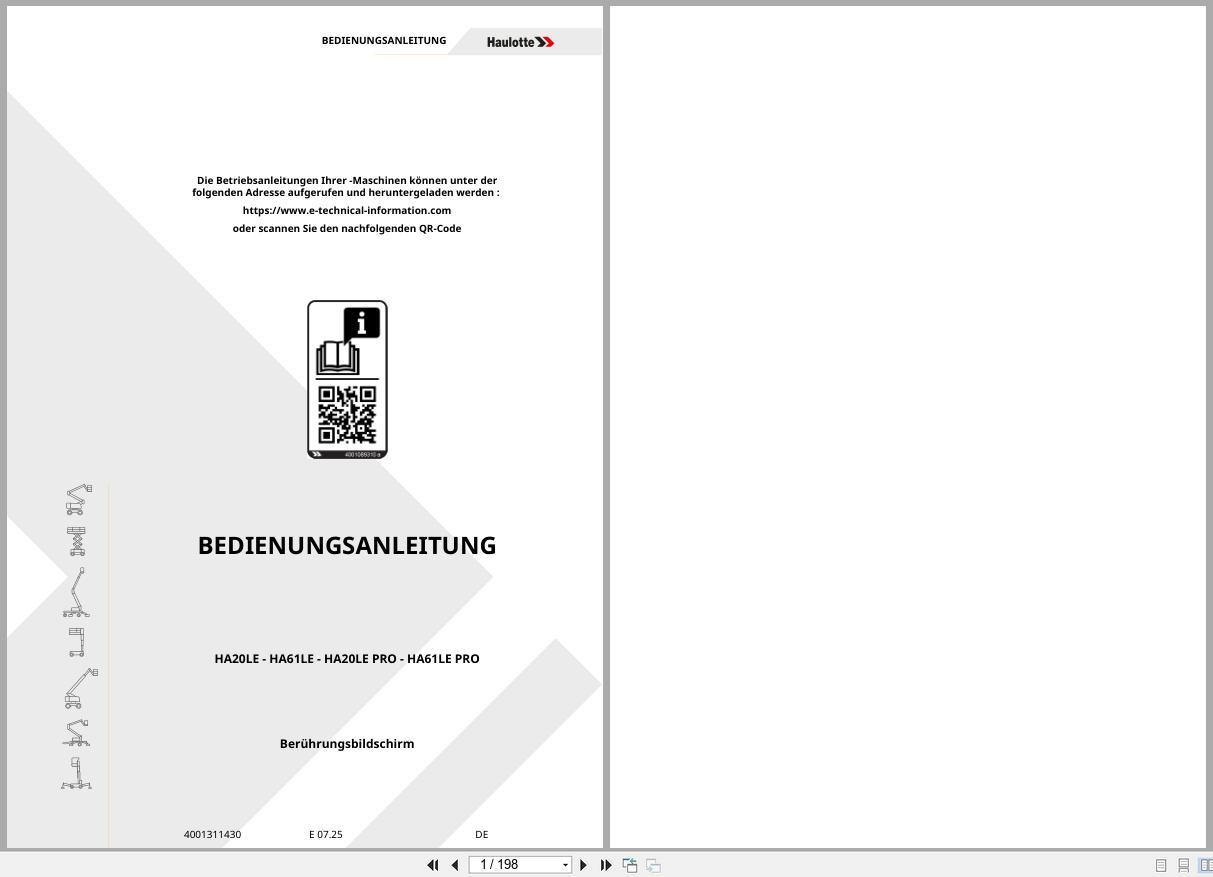 Haulotte Articulating Boom Lift HA20LE to HA61LE PRO Operators Manual 4001311430 07.2025 DE (1)