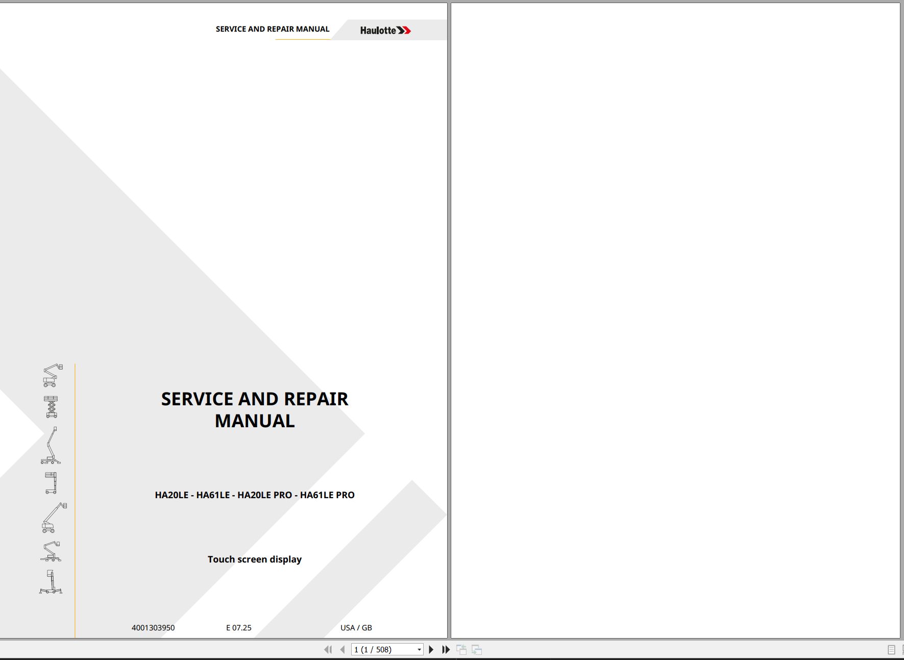Haulotte Articulating Boom Lift HA20LE to HA61LE PRO Service Repair Manual 4001303950 07.2025 EN (1)