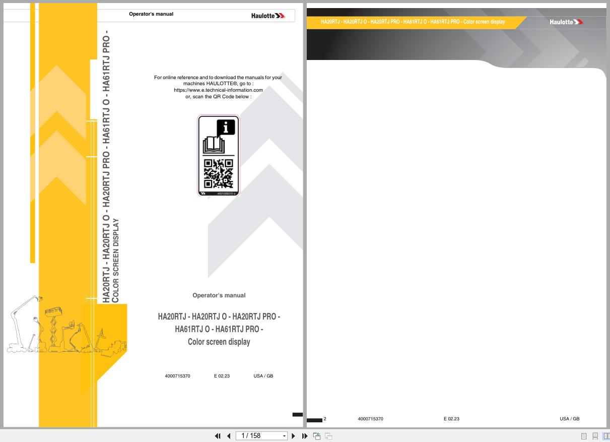 Haulotte Articulating Boom Lift HA20RTJ to HA61RTJ PRO Operators Manual 4000715370 02.2023 EN (1)