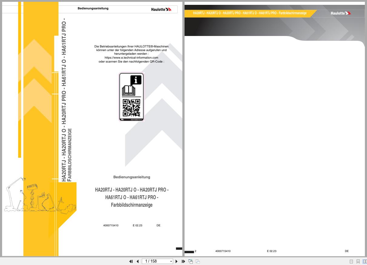 Haulotte Articulating Boom Lift HA20RTJ to HA61RTJ PRO Operators Manual 4000715410 02.2023 DE (1)