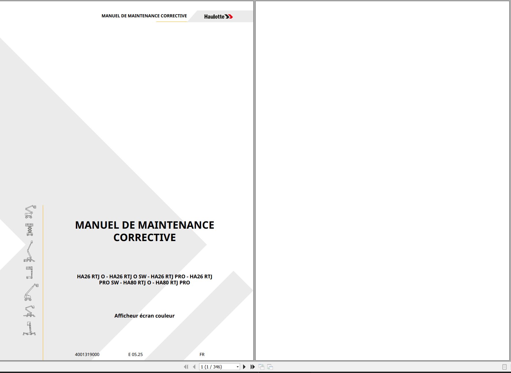 Haulotte Articulating Boom Lift HA26 RTJ O to HA80 RTJ PRO Maintenance Manual 4001319000 05.2025 FR (1)