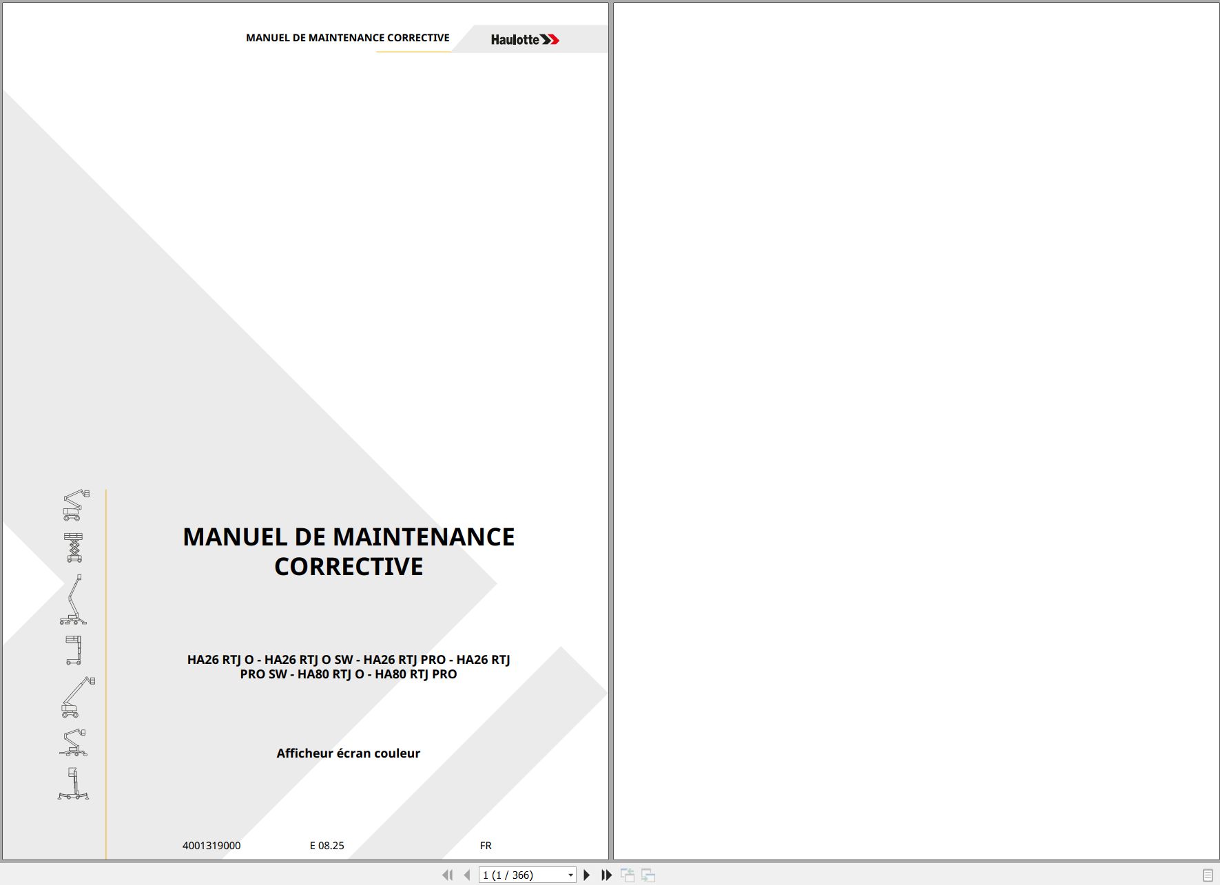 Haulotte Articulating Boom Lift HA26 RTJ O to HA80 RTJ PRO Maintenance Manual 4001319000 08.2025 (1)