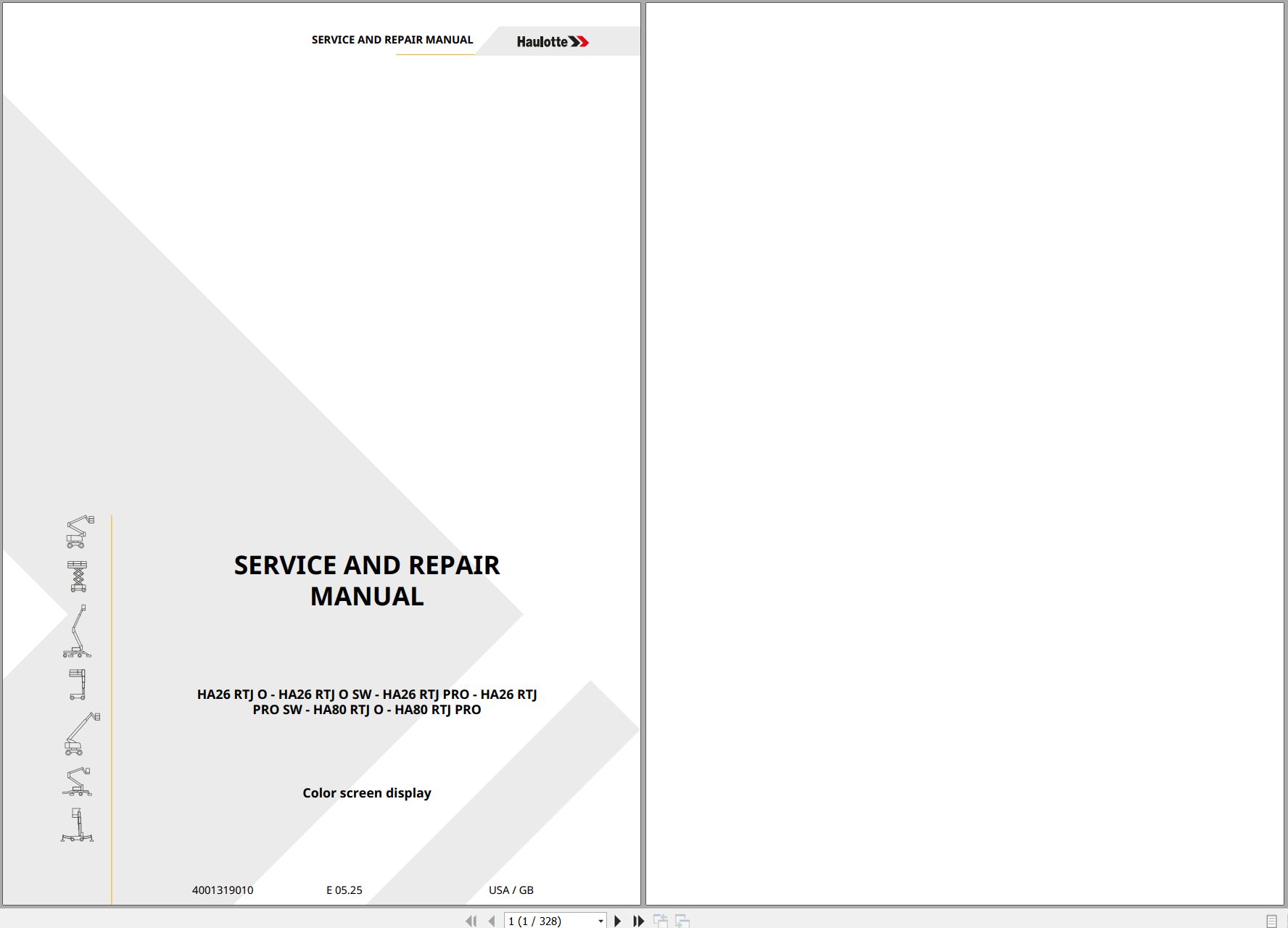 Haulotte Articulating Boom Lift HA26 RTJ O to HA80 RTJ PRO Service Repair Manual 4001319010 05.2025 EN (1)