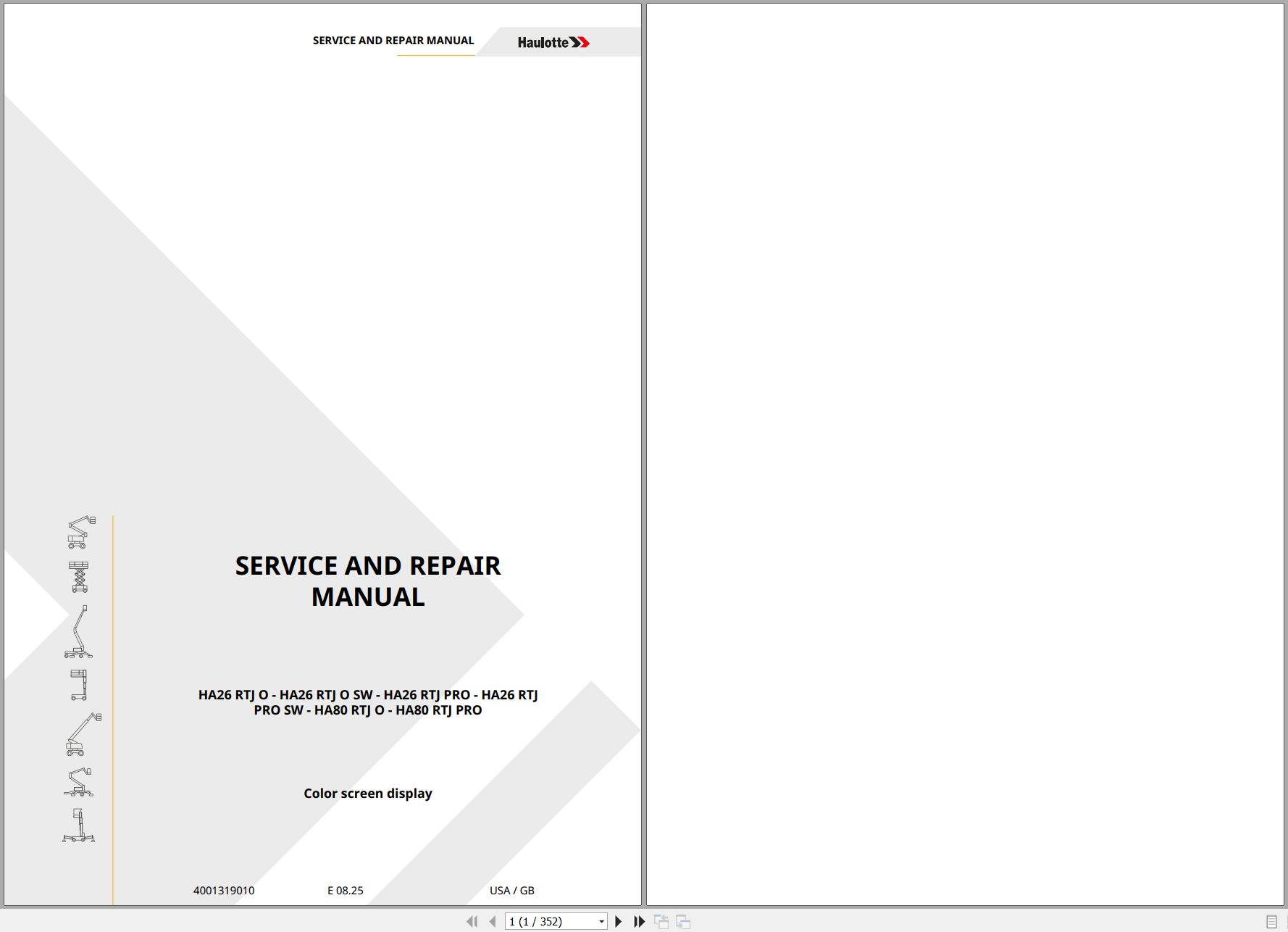 Haulotte Articulating Boom Lift HA26 RTJ O to HA80 RTJ PRO Service Repair Manual 4001319010 08.2025 EN (1)