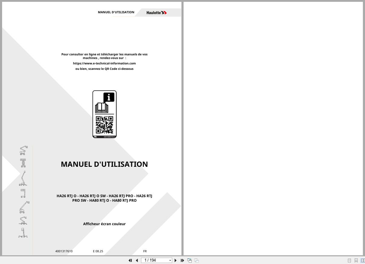 Haulotte Articulating Boom Lift HA26 RTJ O to HA80 RTJ PRO User Manual 4001317610 08.2025 FR (1)